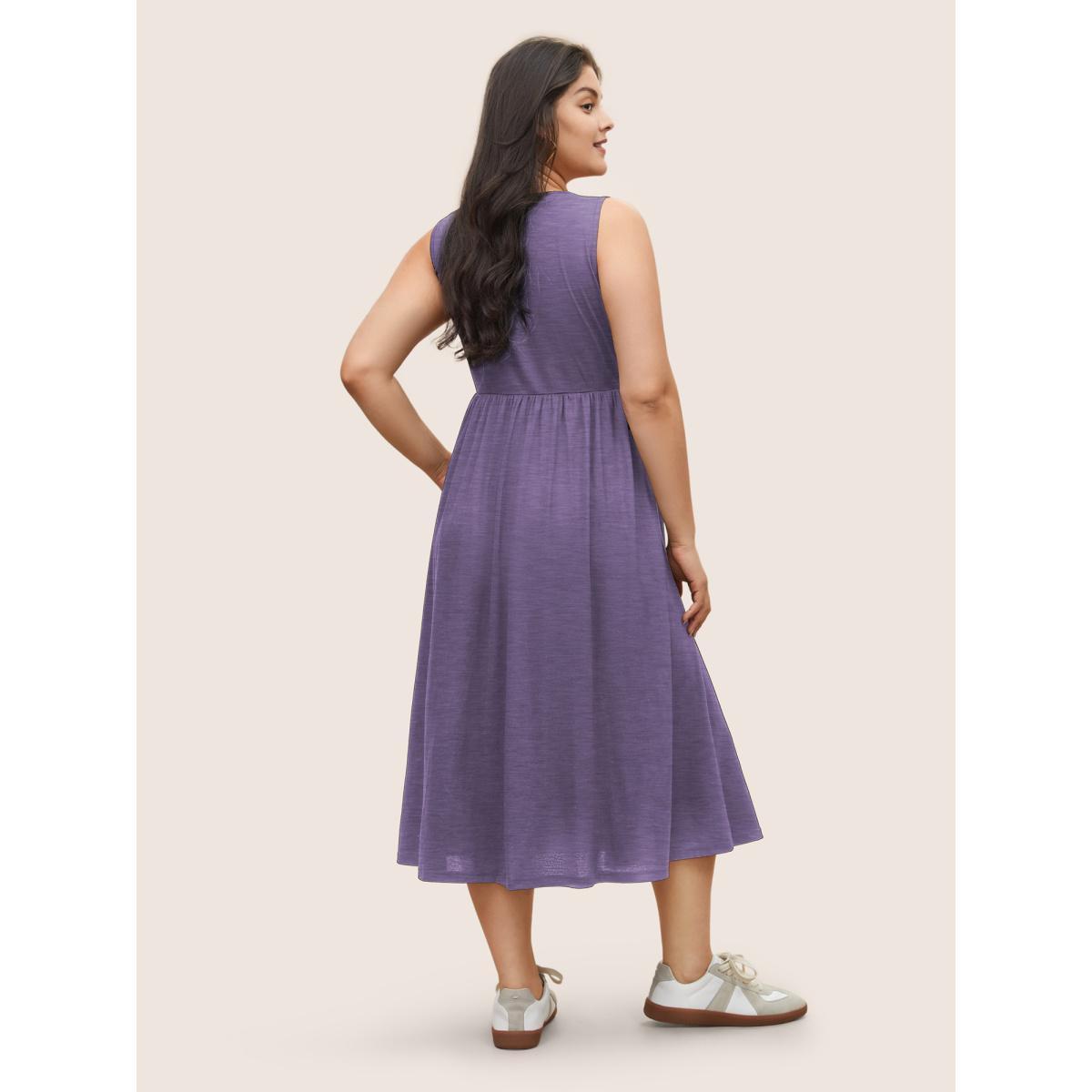 Plus Size Supersoft Essentials Solid Gathered Tank Dress Mauve Women Basics Non U-neck Sleeveless Curvy Midi Dress BloomChic 10/M Product Image