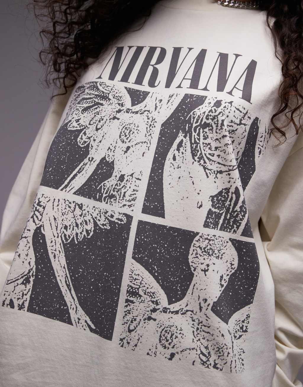 Topshop licence graphic Nirvana long sleeve skater in ecru Product Image