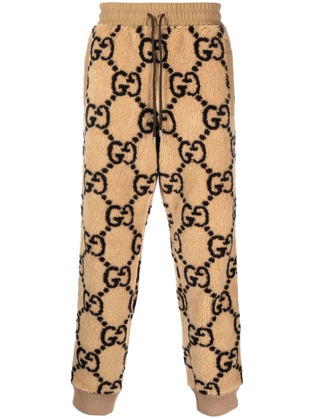 GUCCI Striped Logo-jacquard Wool-blend Fleece Sweatpants In Cream Product Image