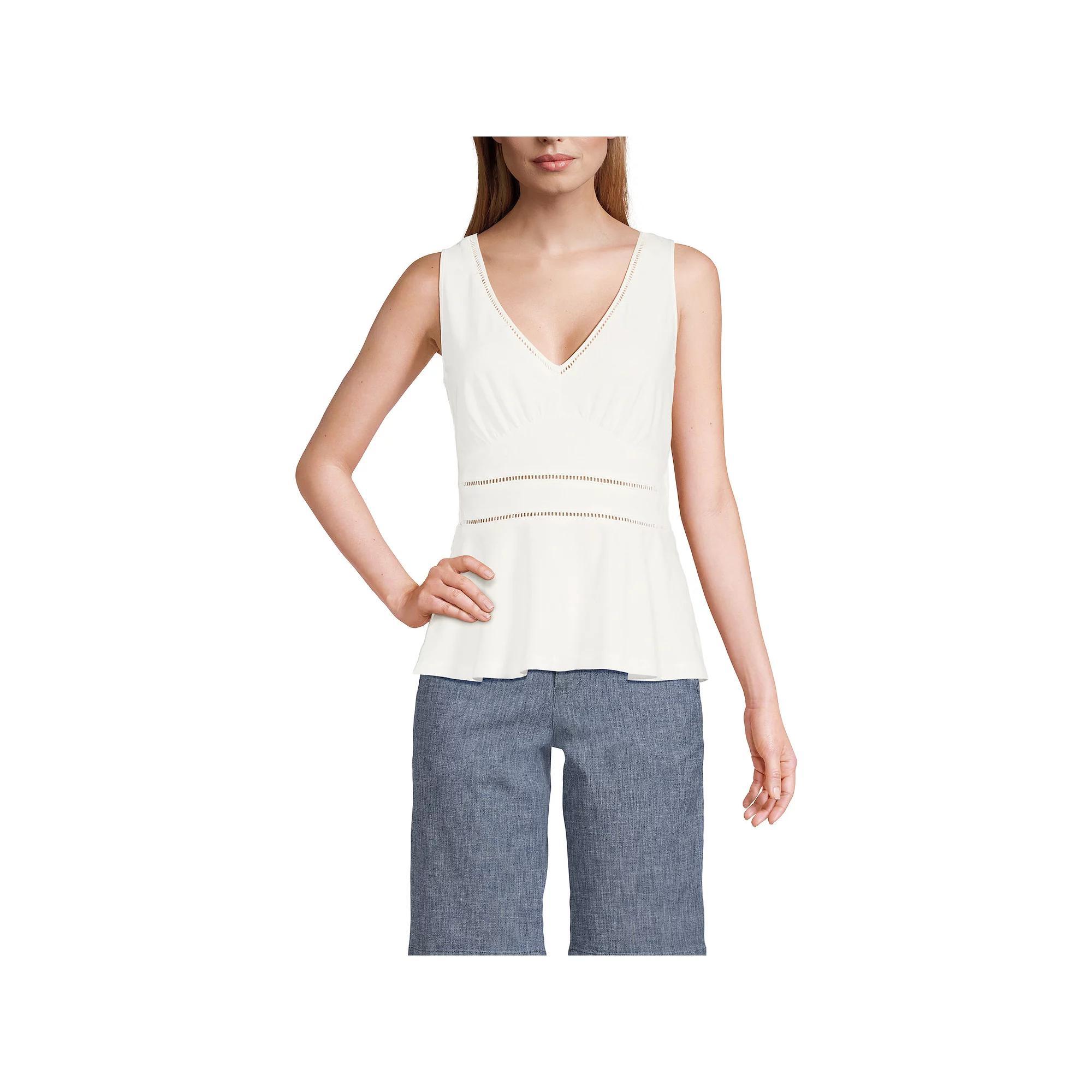 Women's Lands' End Lightweight Jersey Peplum V-Neck Tank Top,  Product Image