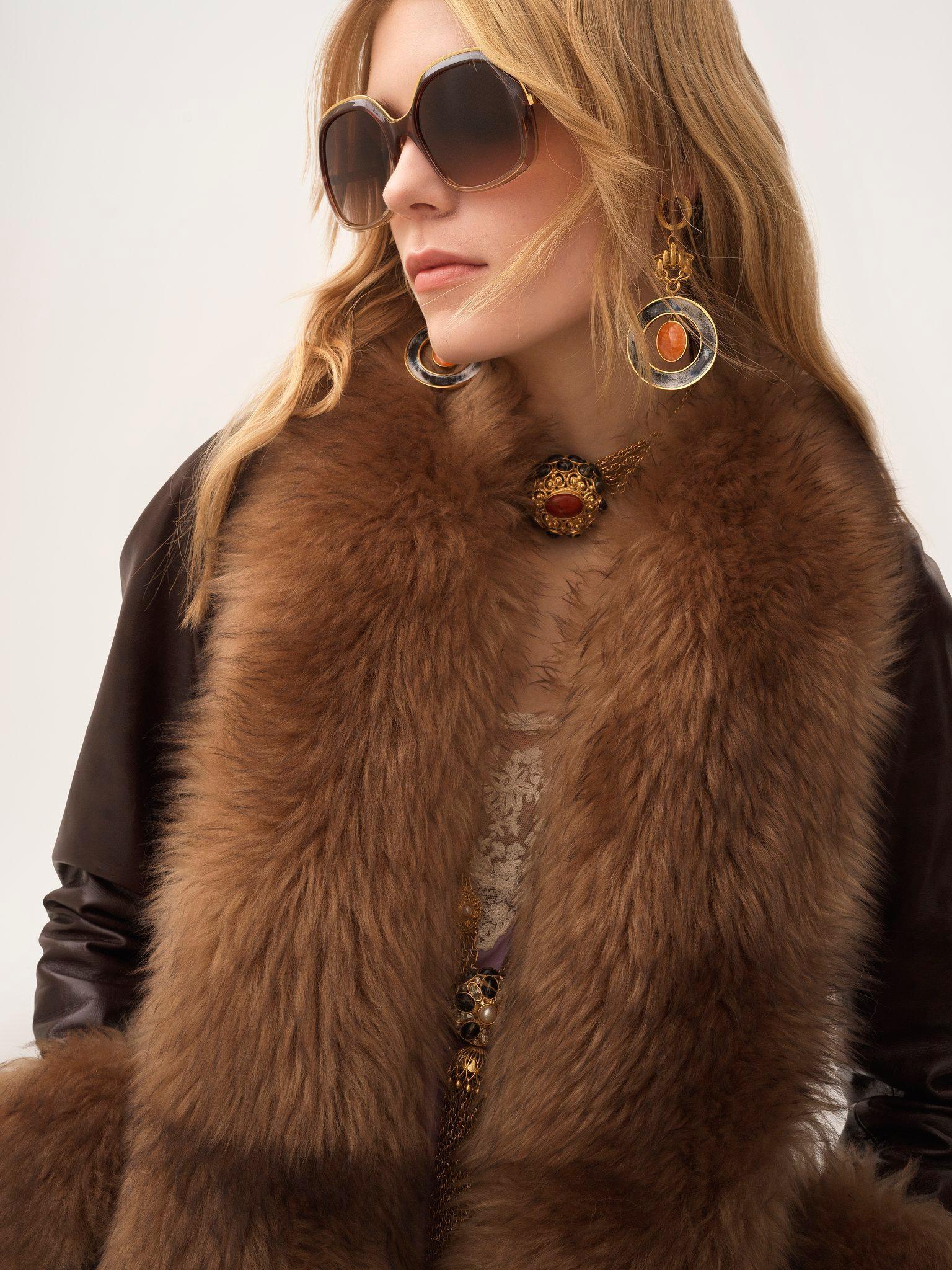 Long column coat in leather Product Image