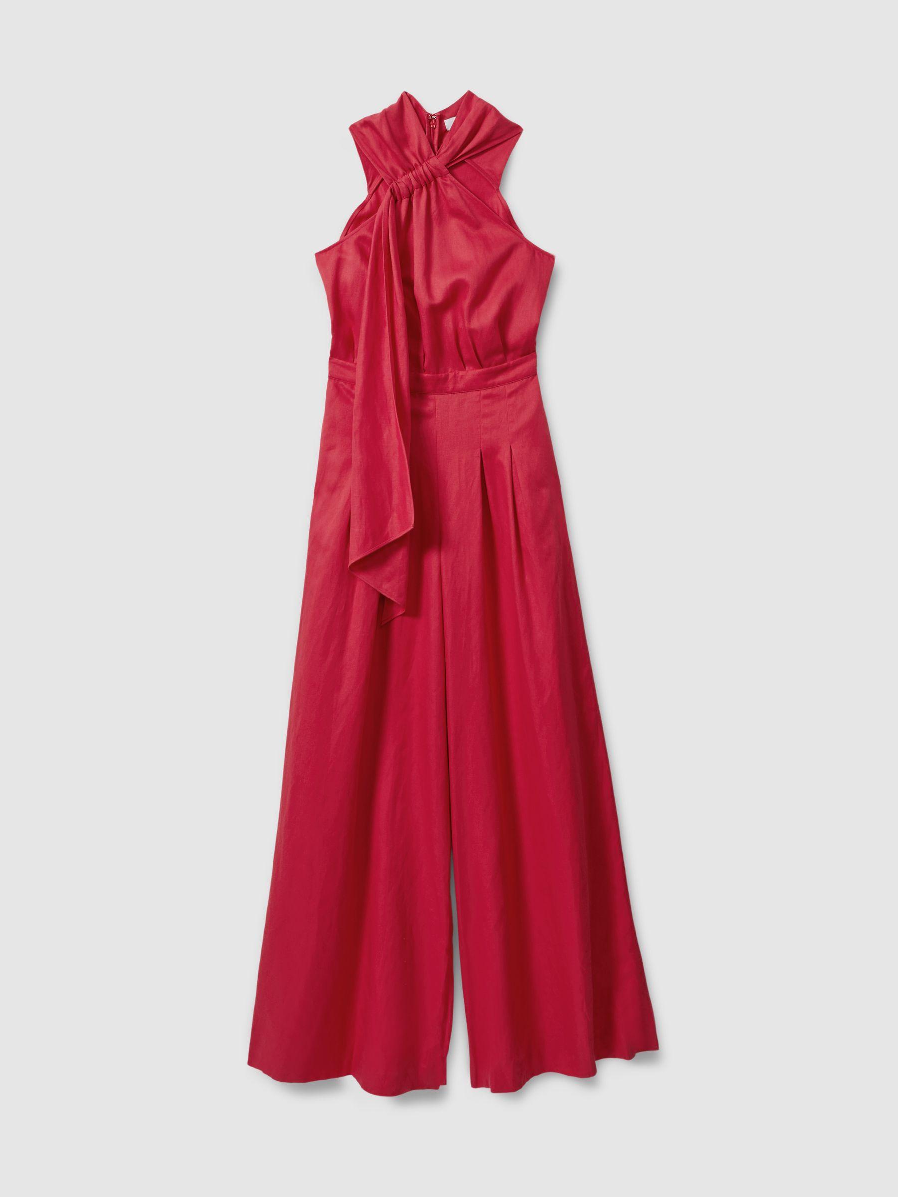 Linen Blend Drape Jumpsuit in Coral Product Image