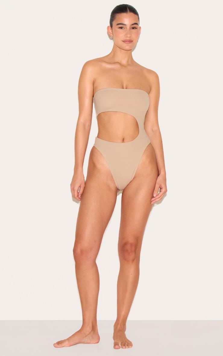 Nude Bandeau Cut Out High Leg Swimsuit Product Image