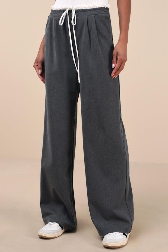 Chic Agency Grey and White Drawstring Trouser Pants Product Image