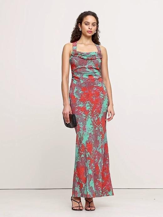 Matte Silk Cowl-Neck Backless Maxi Dress Product Image