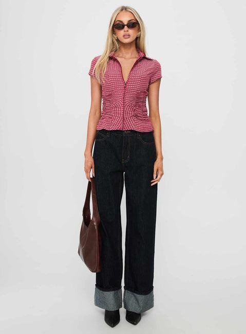 Meryn Ruched Top Red Check Product Image