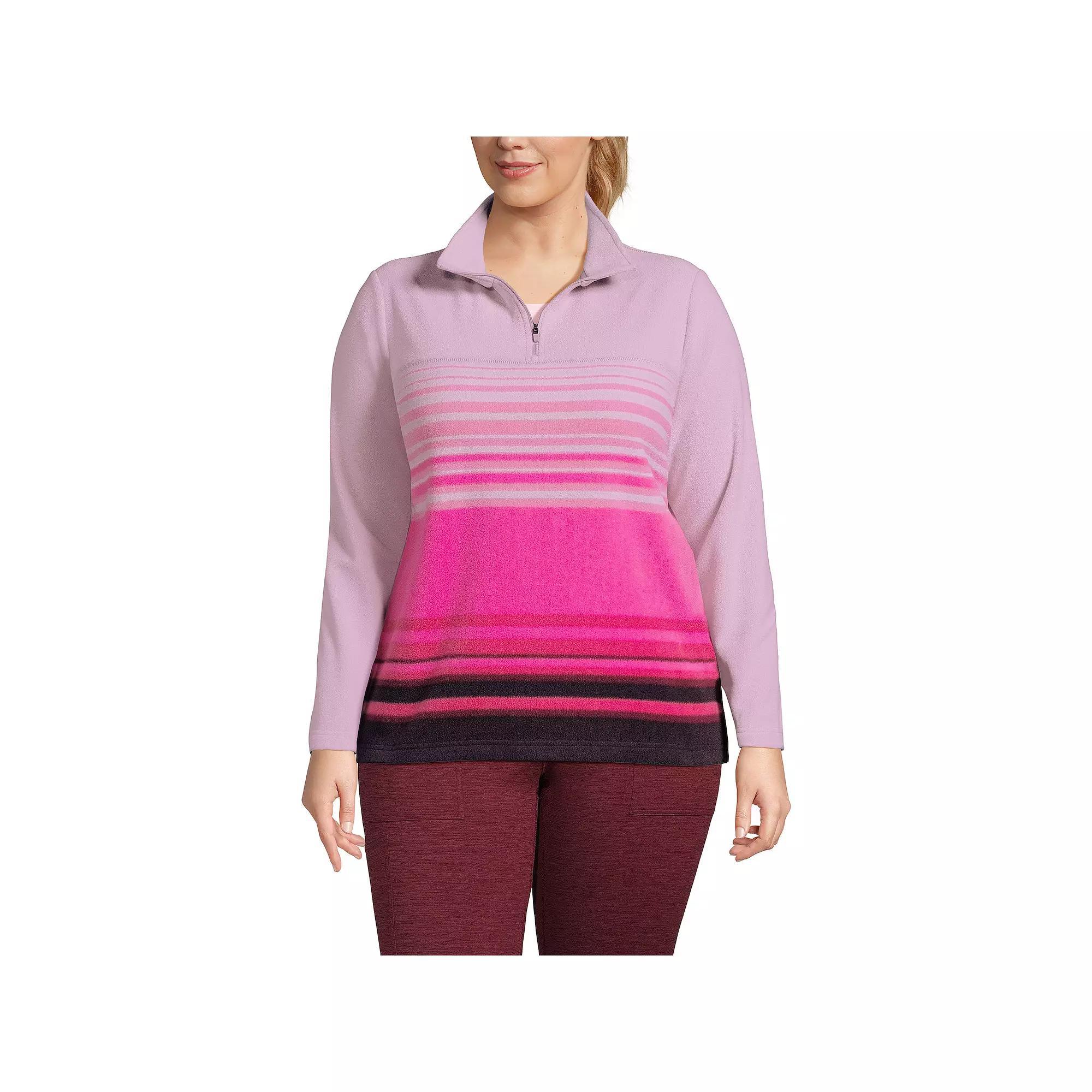 Plus Size Lands' End Ombre Striped 1/4-Zip Fleece Pullover, Women's, Size: 1XL, Rhubarb Ombre Stripe Product Image