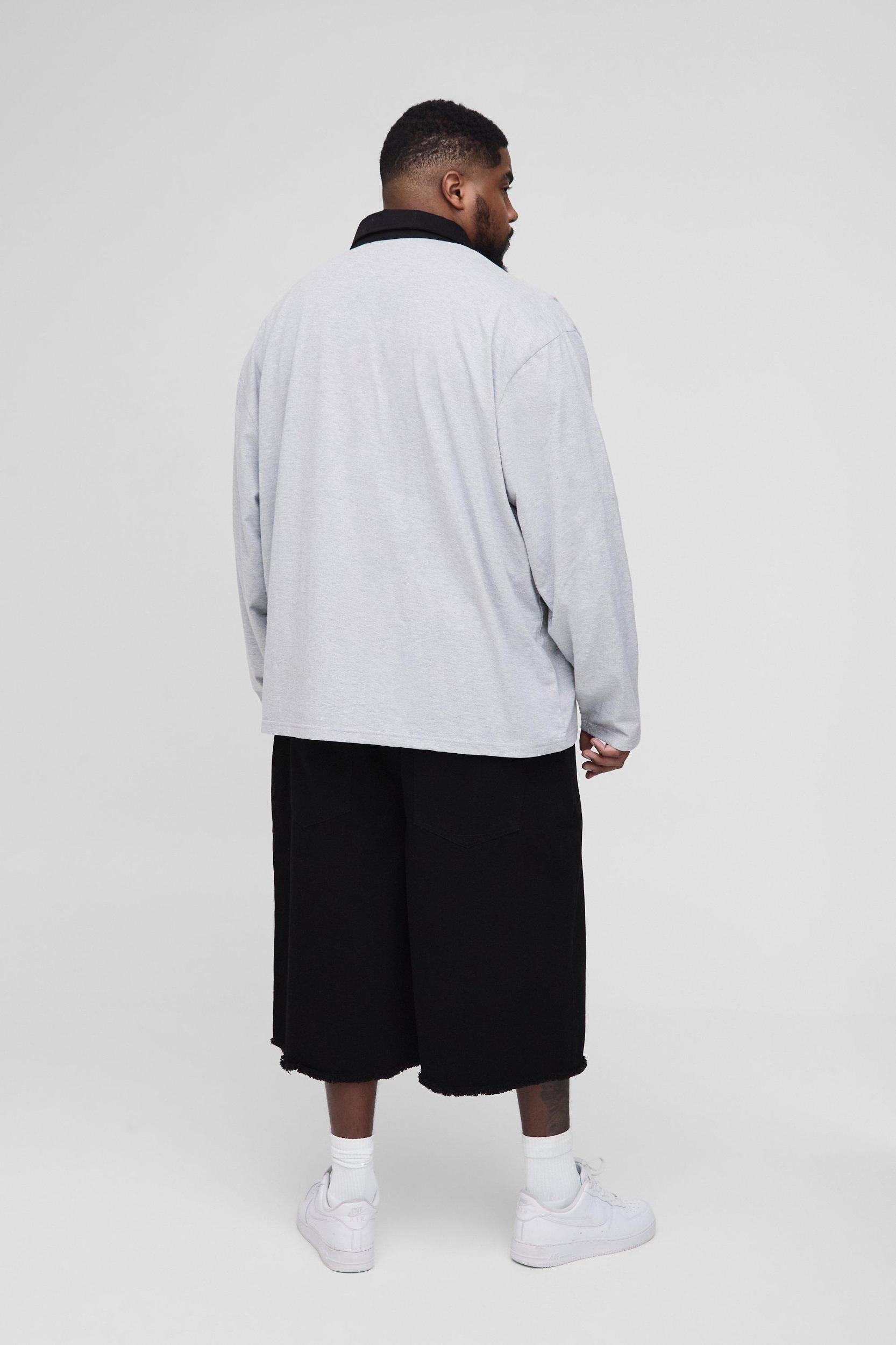 Plus Regular Fit Zip Front Longline Jorts | boohooMAN USA Product Image