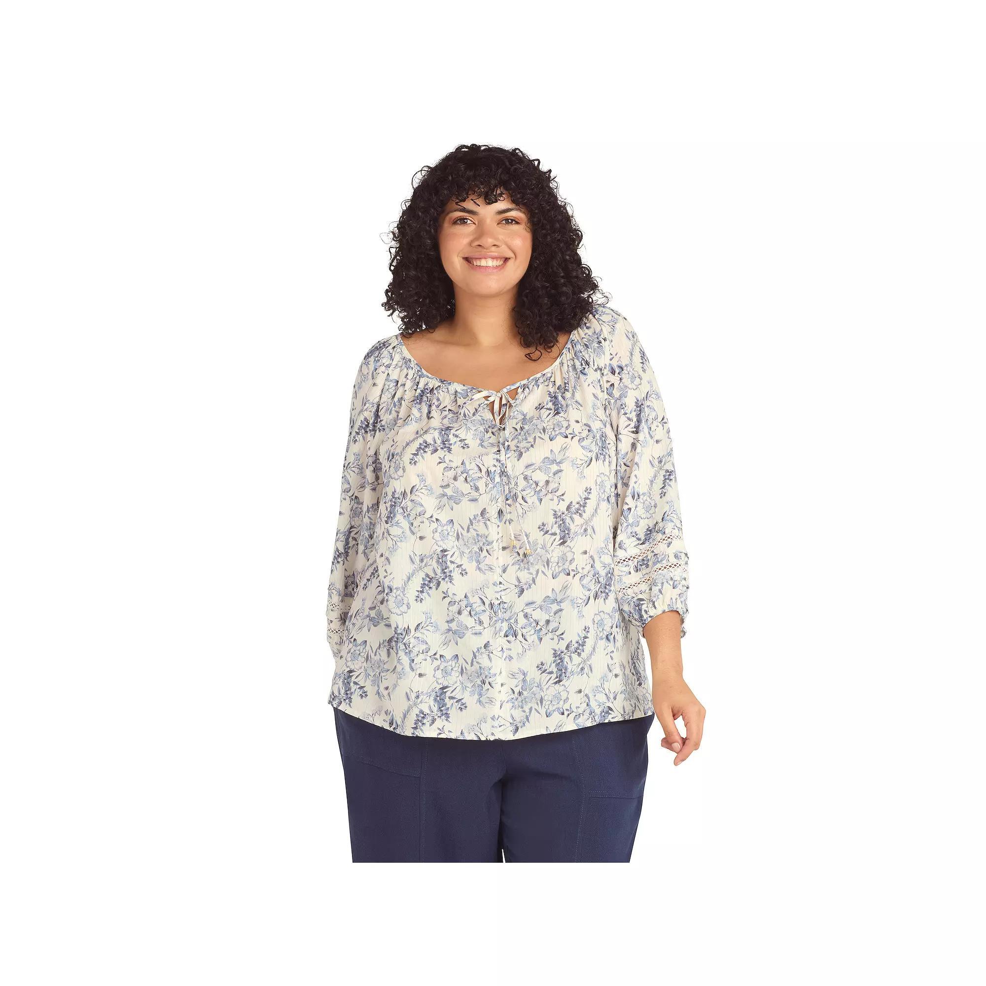Plus Size AB Studio Front Tie Peasant Top, Womens Product Image