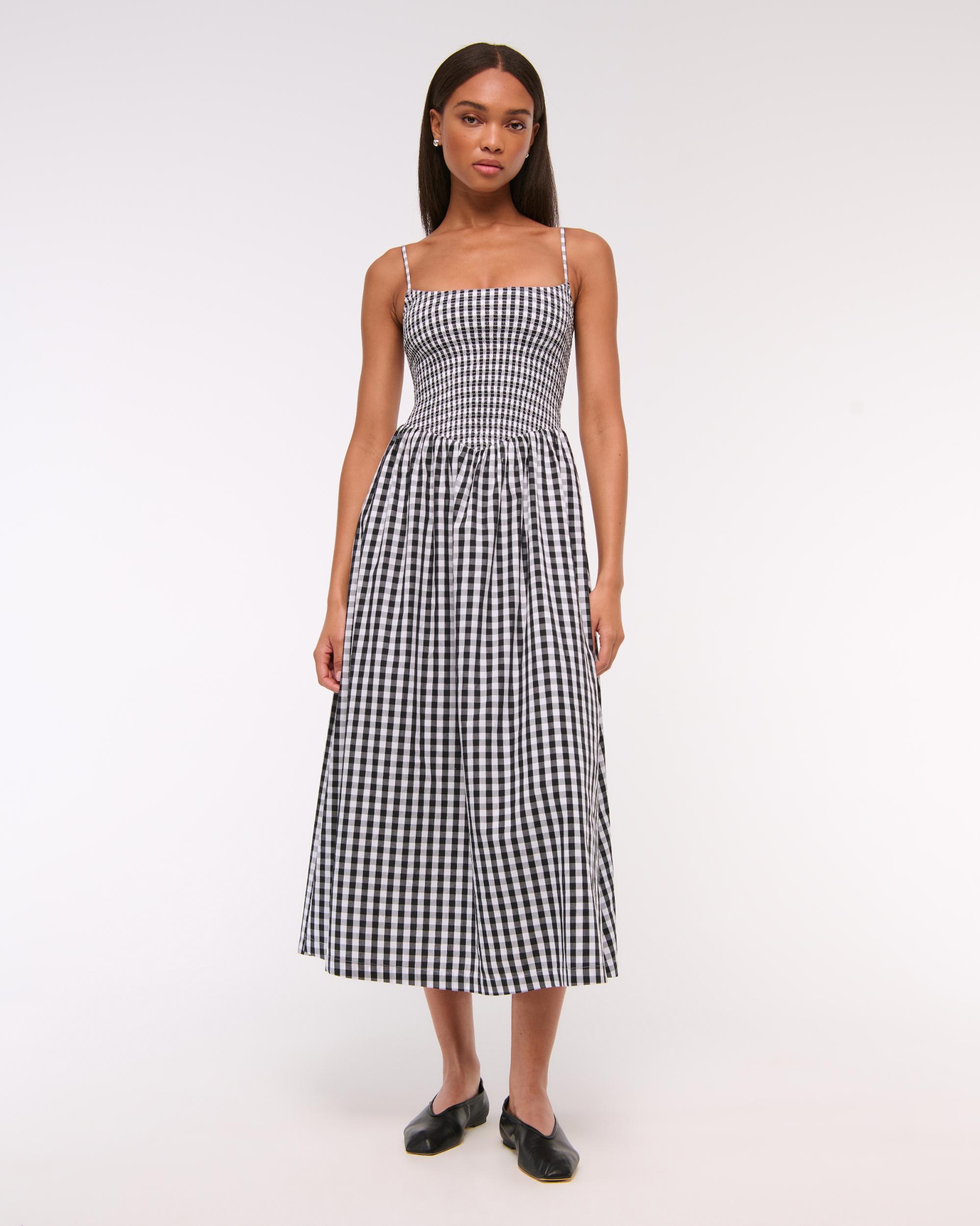 Dipped-Waist Smocked Midi Dress Product Image