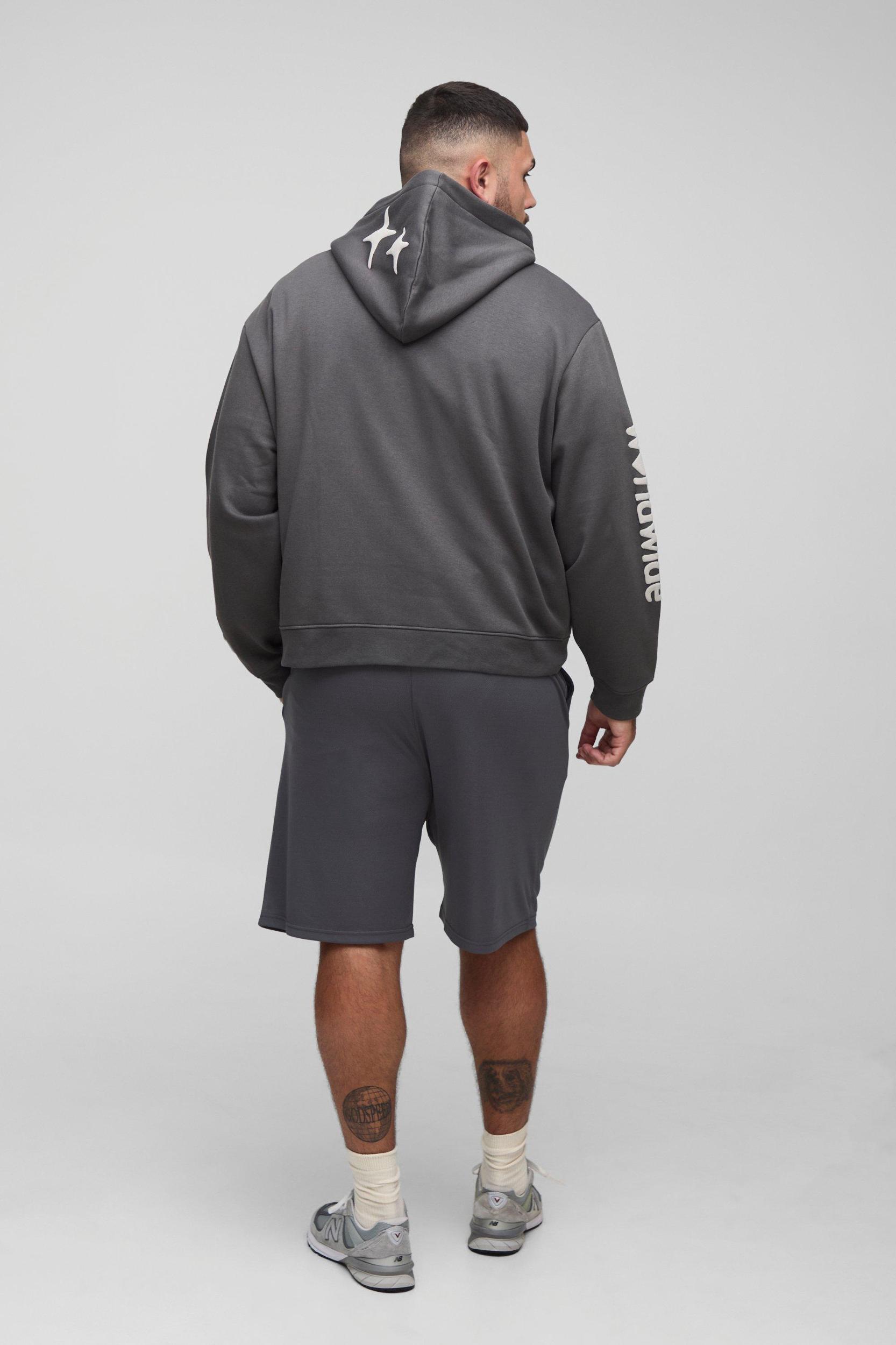 Plus Oversized Boxy Worldwide Puff Print Zip Through Hoodie | boohooMAN USA Product Image