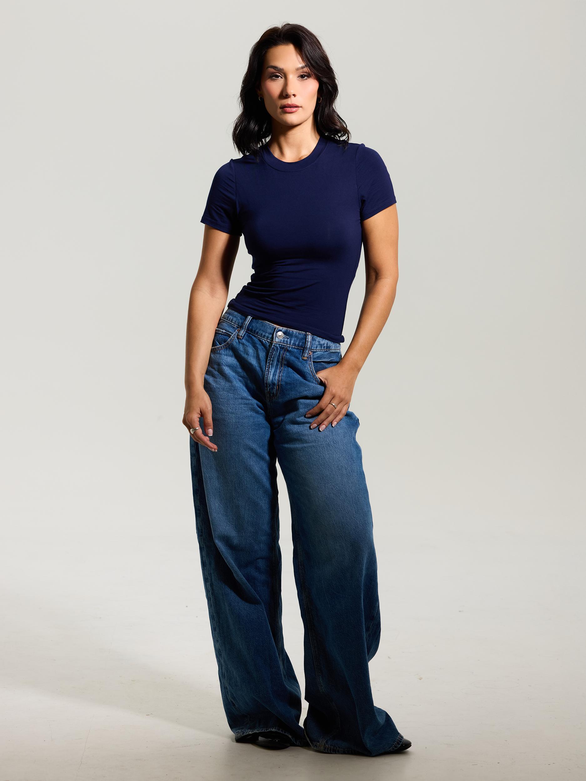 Solid Crew Neck Braless T-Shirt Product Image