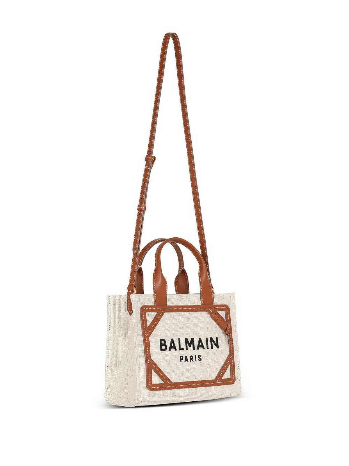 BALMAIN Small Canvas B-army 42 Tote Bag In Brown Product Image