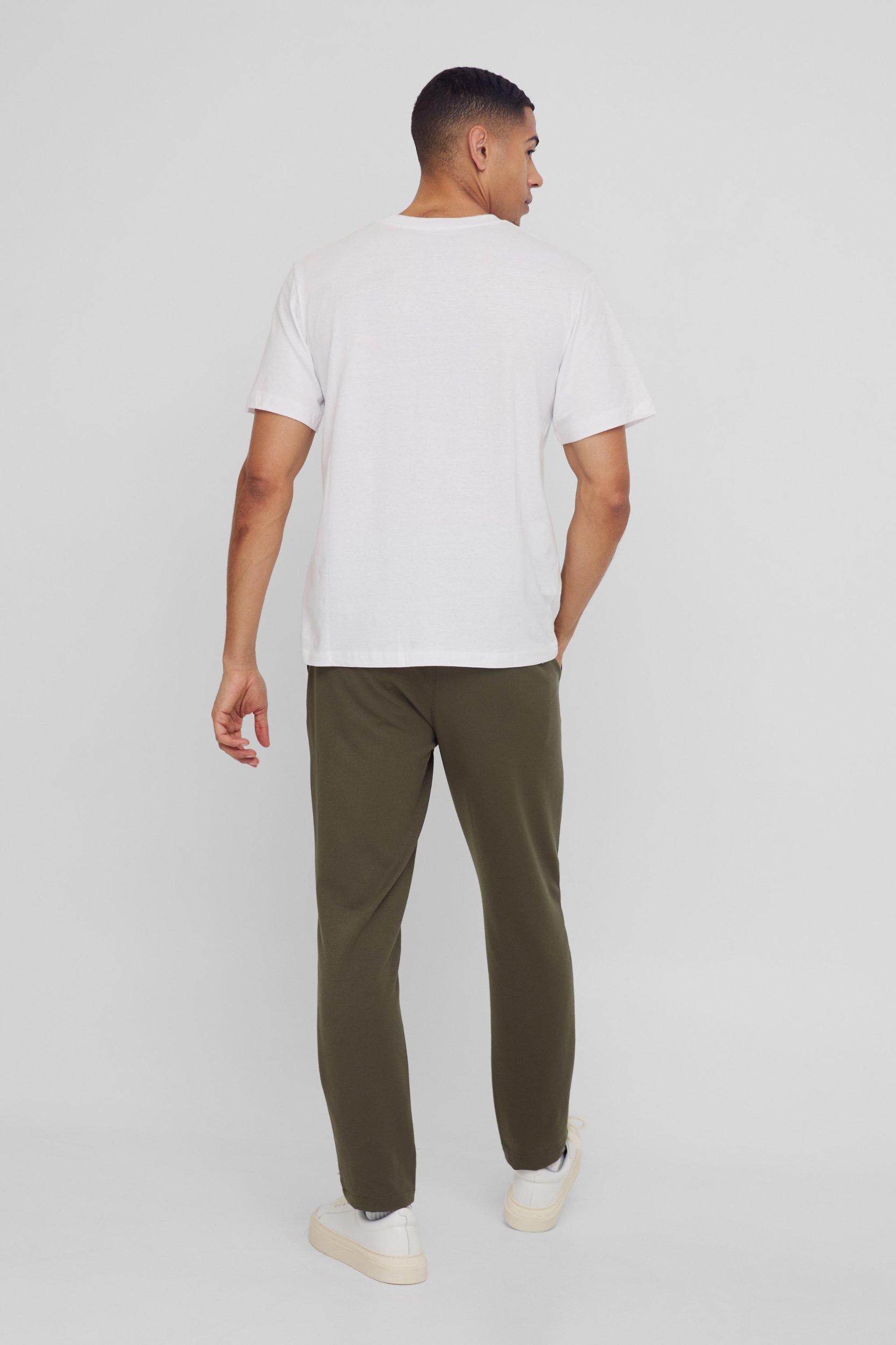 Half Elastic Waistband Stretch Tapered Tailored Pants in Khaki | boohooMAN USA Product Image