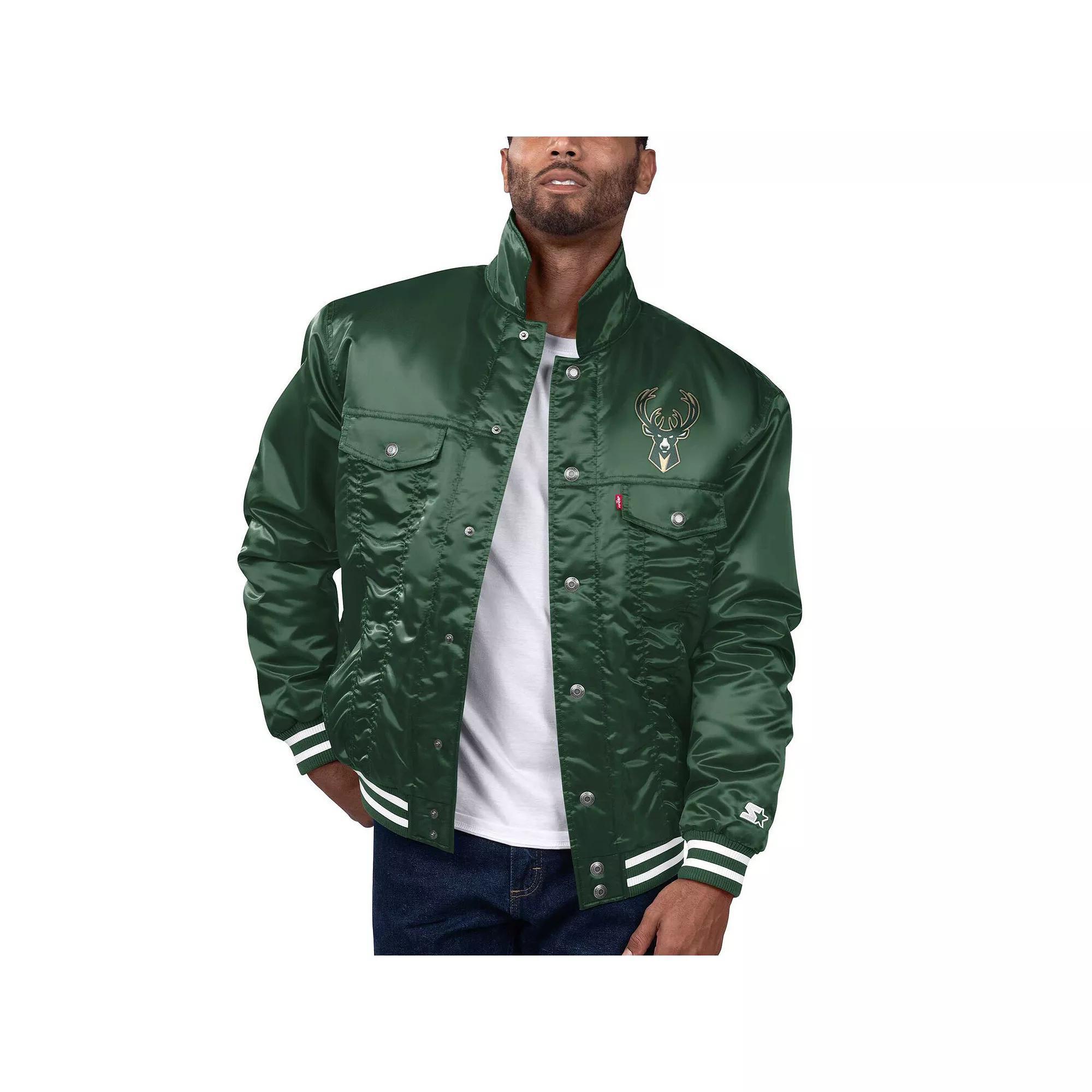 Men's Starter x Levi's Royal Philadelphia 76ers Silver Label Trucker Satin Full-Snap Jacket,  Product Image