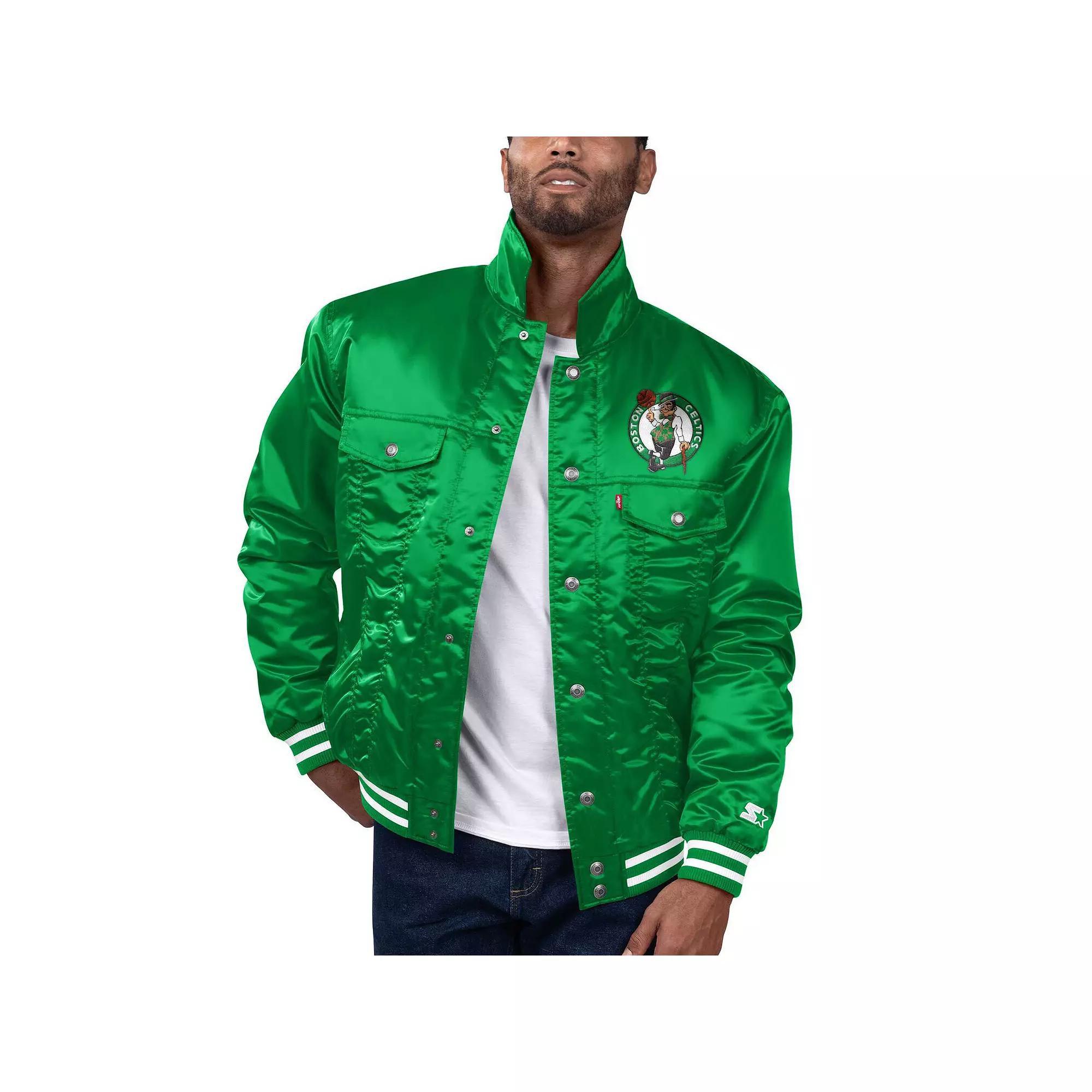 Men's Starter x Levi's Kelly Green Boston Celtics Silver Label Trucker Satin Full-Snap Jacket, Size: Medium Product Image