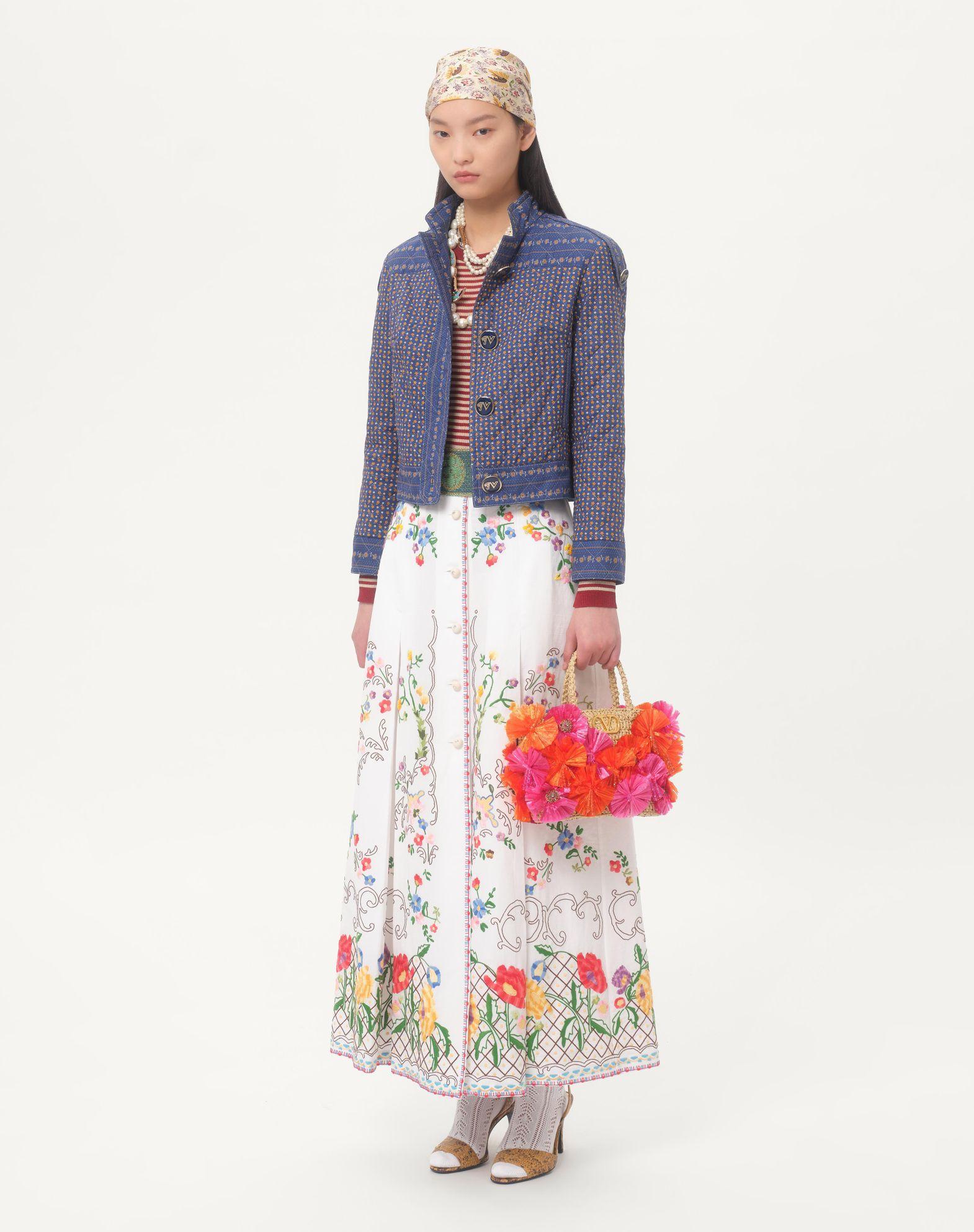 Small Raffia Shopping Bag With Flowers And Beads Product Image