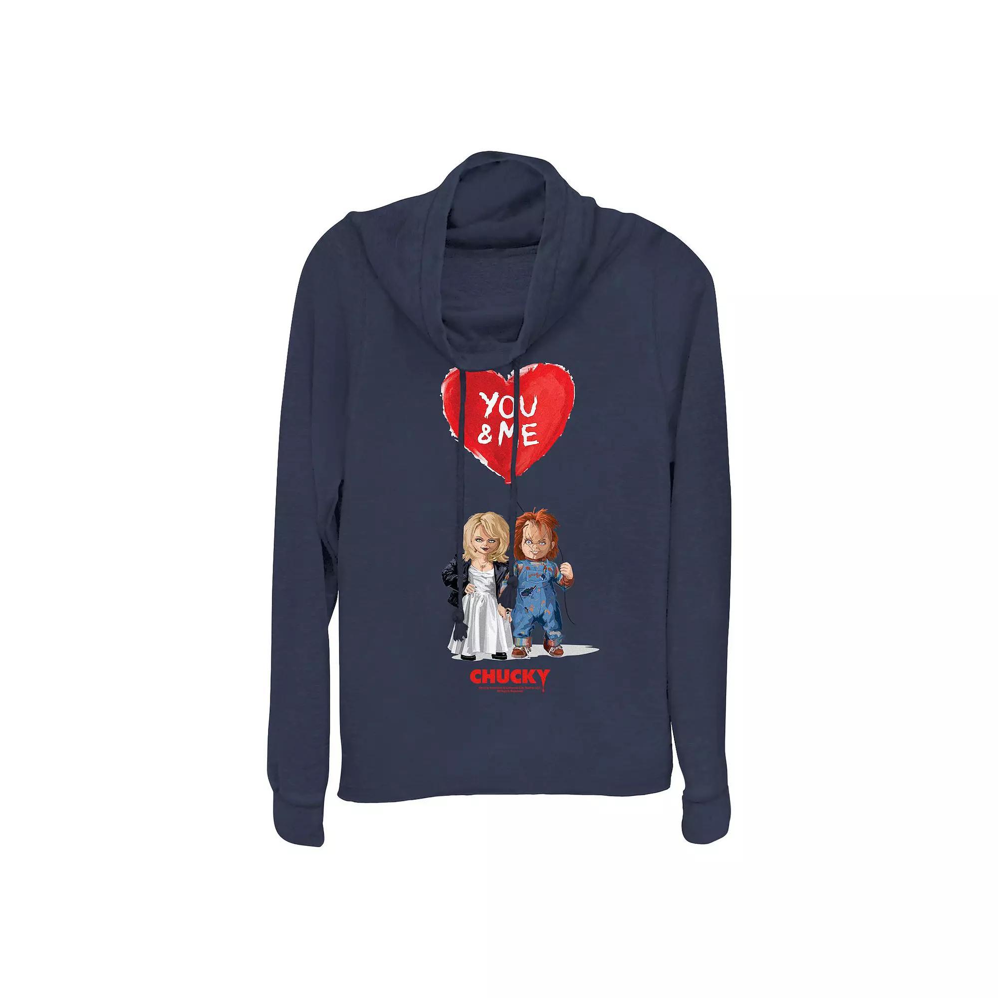 Women's Chucky And Tiffany You And Me Cowlneck Graphic Lightweight Long Sleeve, Size: XS, Blue Product Image