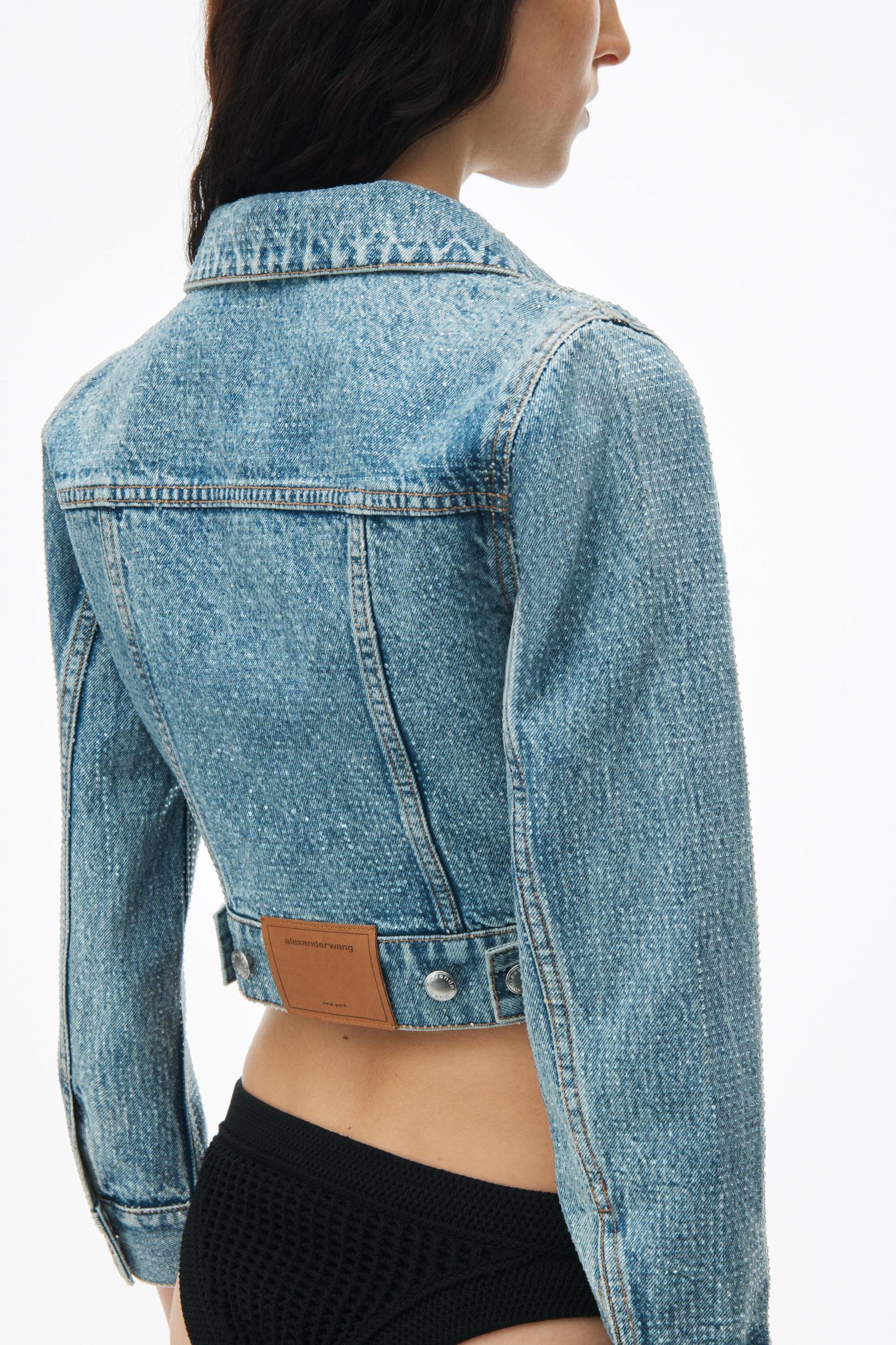 Cropped Denim Trucker Jacket In Clear Hotfix Product Image