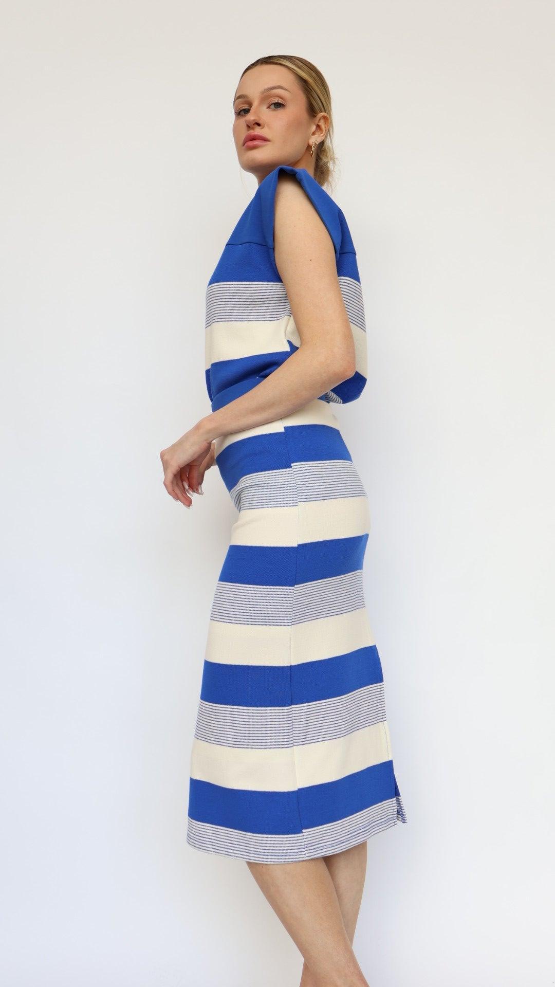 Fitted Stripe Midi Skirt Product Image