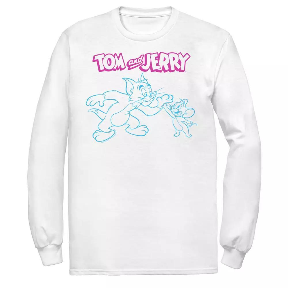 Mens Tom And Jerry High Five Line Art Tee, Men's, Size: Small, White Product Image