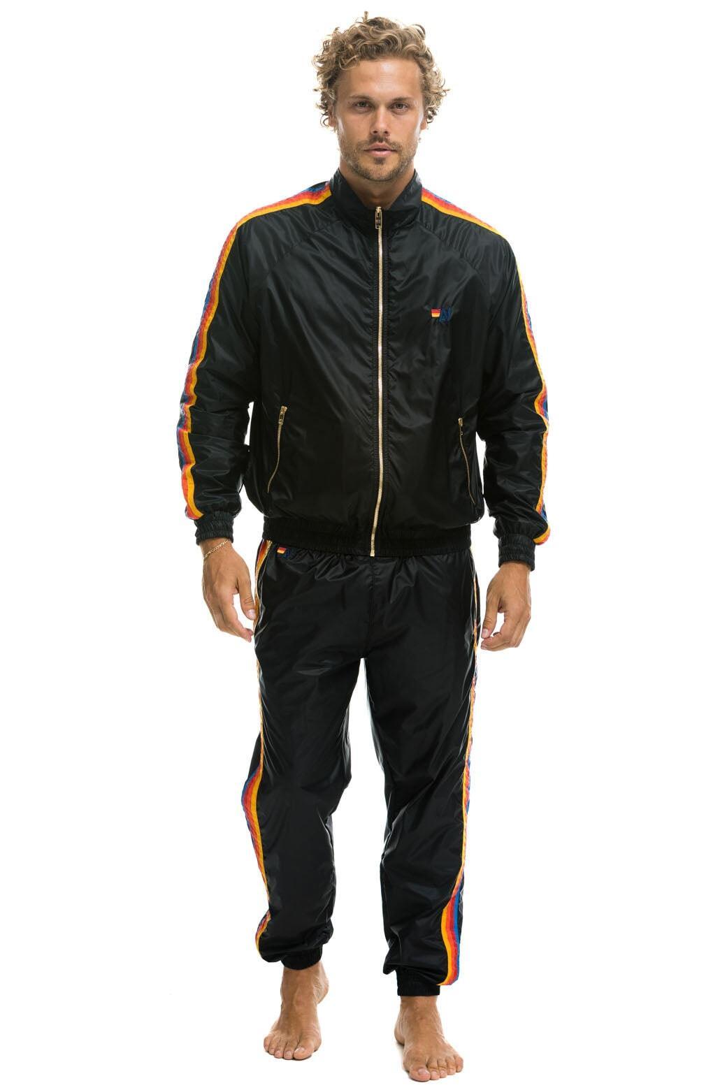 MEN'S 4 STRIPE WINDBREAKER - BLACK Male Product Image