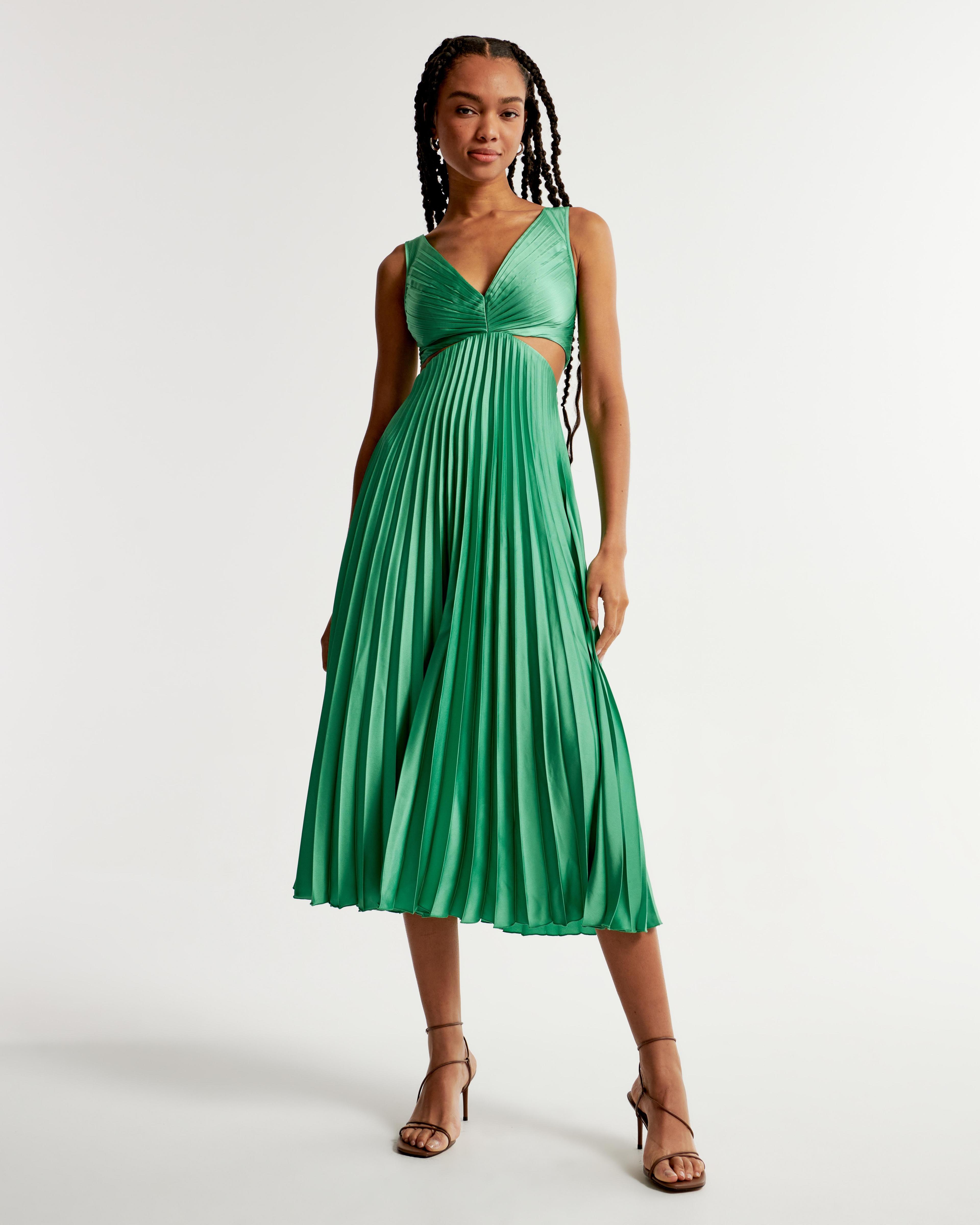 The A&F Giselle Pleated Cutout Maxi Dress Product Image