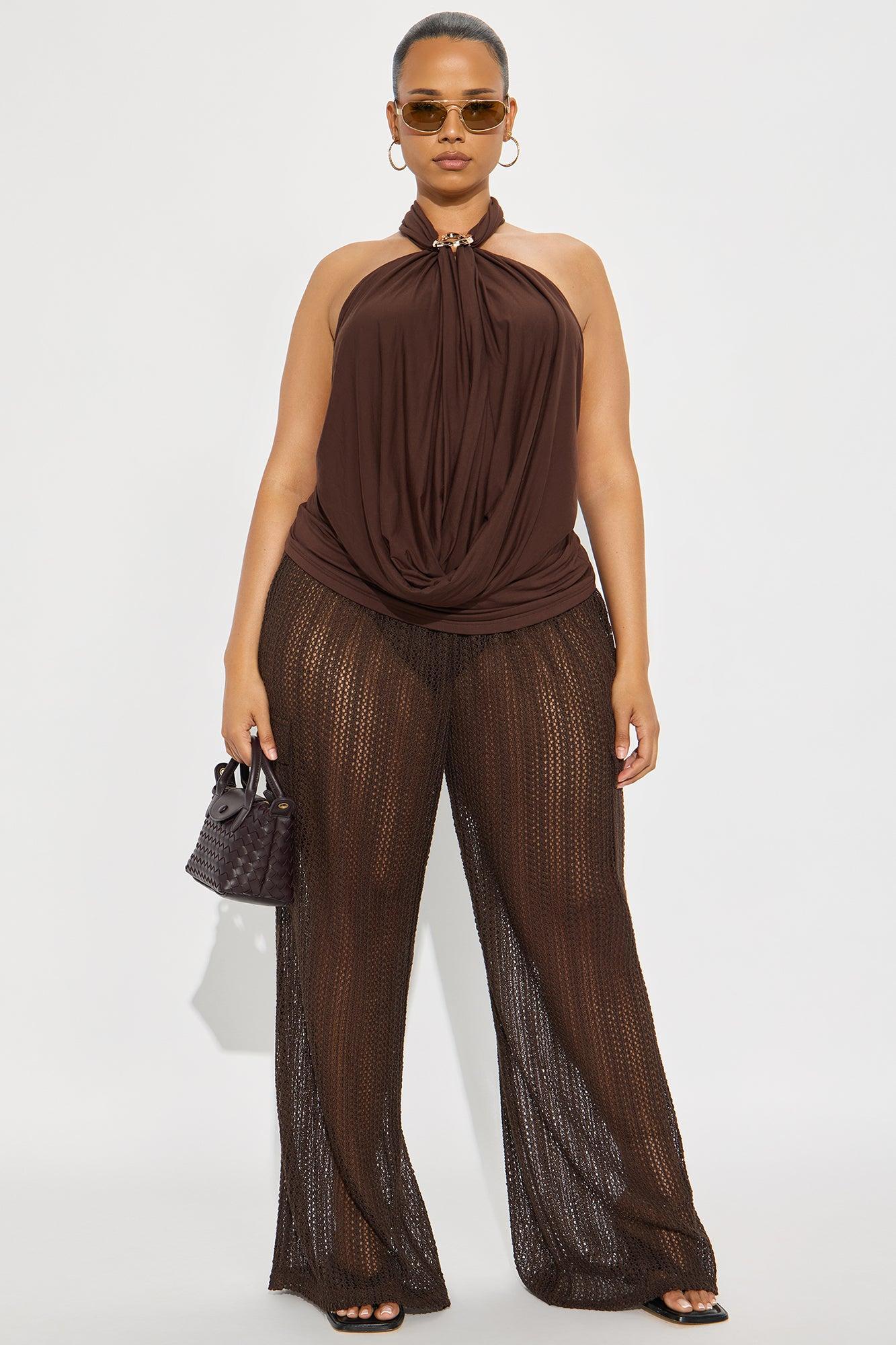 Dreamcatcher Draped Halter Top - Chocolate Female Product Image