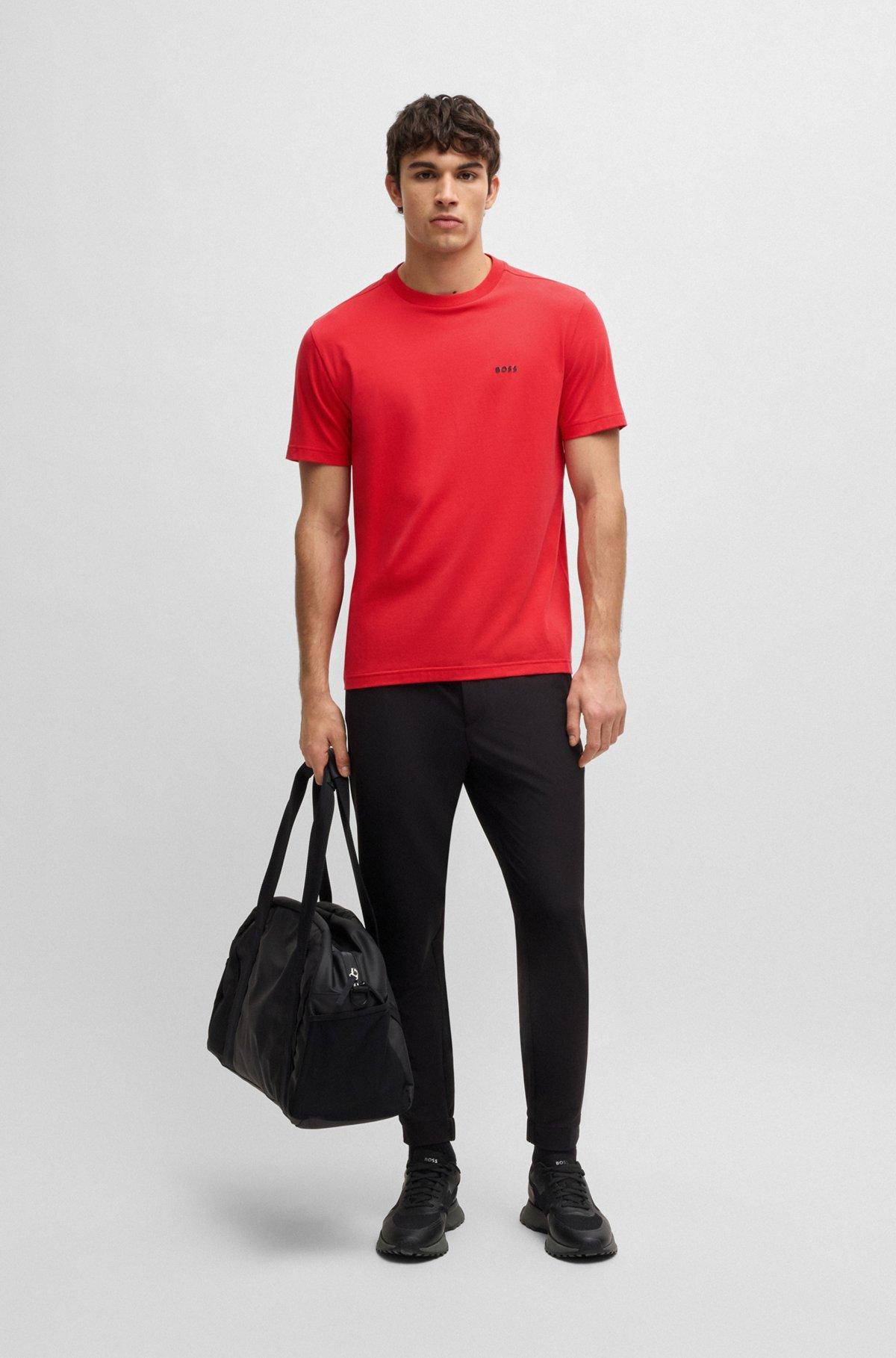 BOSS - Stretch-cotton regular-fit T-shirt with contrast logo - Light Red Product Image