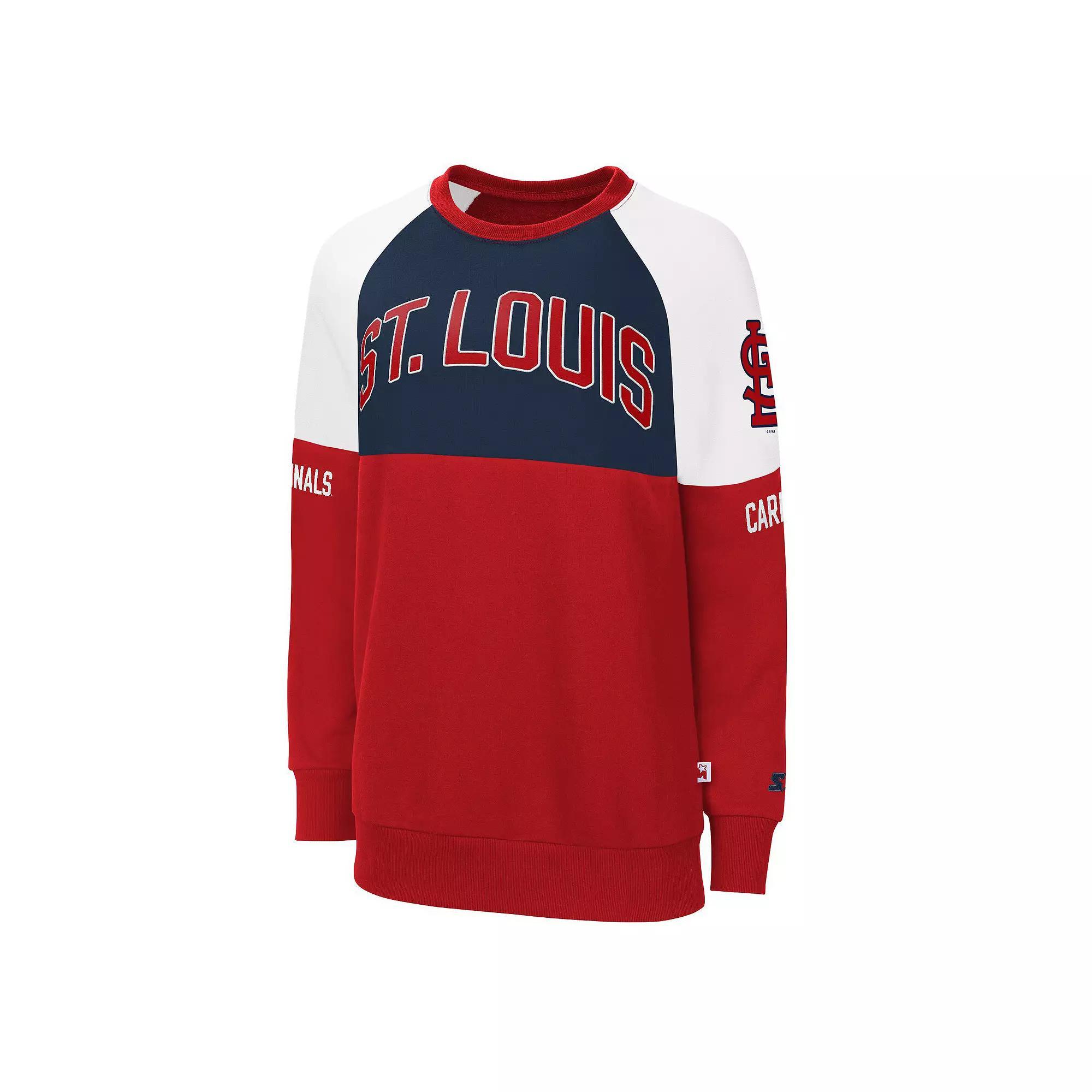 Women's Starter Red/Navy St. Louis Cardinals Baseline Raglan Pullover Sweatshirt, Size: Small Product Image