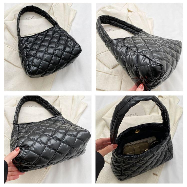 Plain Quilted Faux Leather Shoulder Bag Product Image