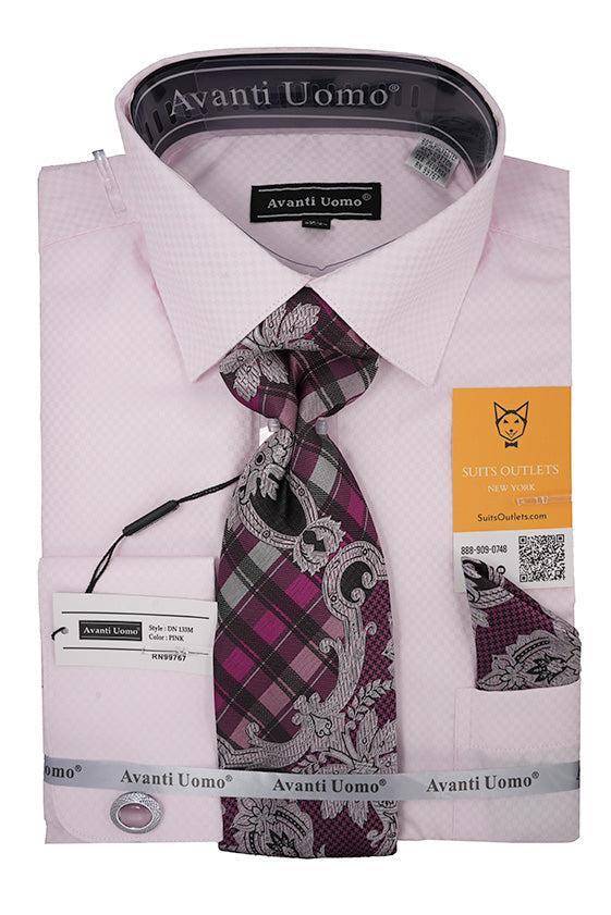 Pink Mini-Check French Cuff Dress Shirt Set with Tie, Cuff Links and Pocket Square Product Image