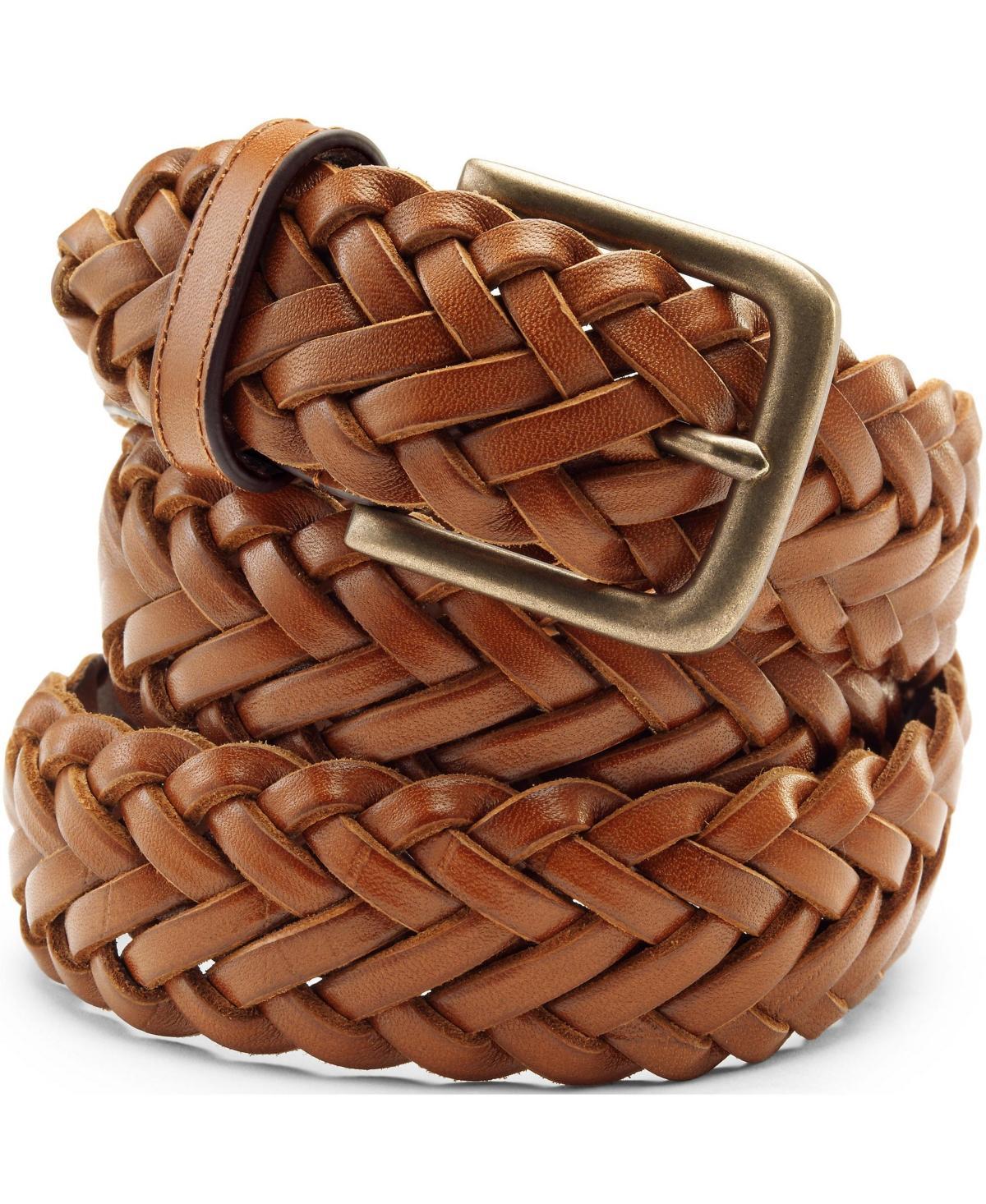 Mens Lands End Leather Braid Belt Brown Product Image