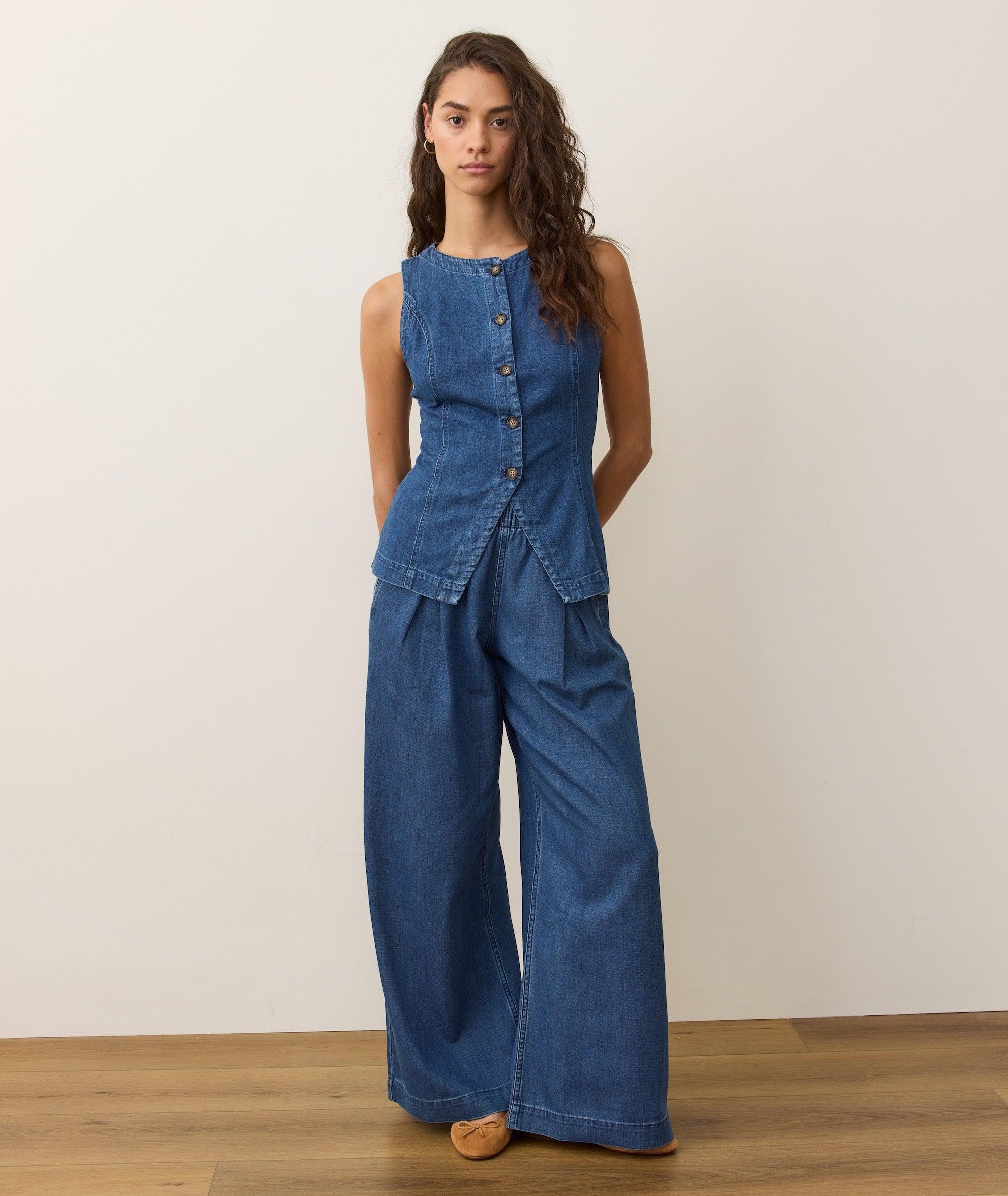 Allison Pleated Wide Leg Denim Trouser Product Image