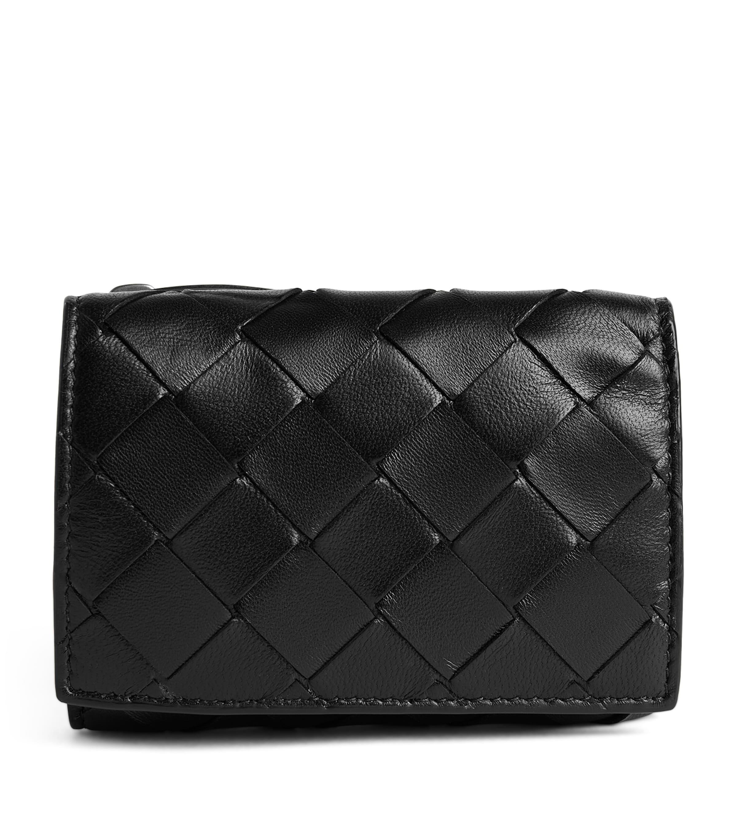 BOTTEGA VENETA Leather Intrecciato Trifold Wallet In Gold Product Image