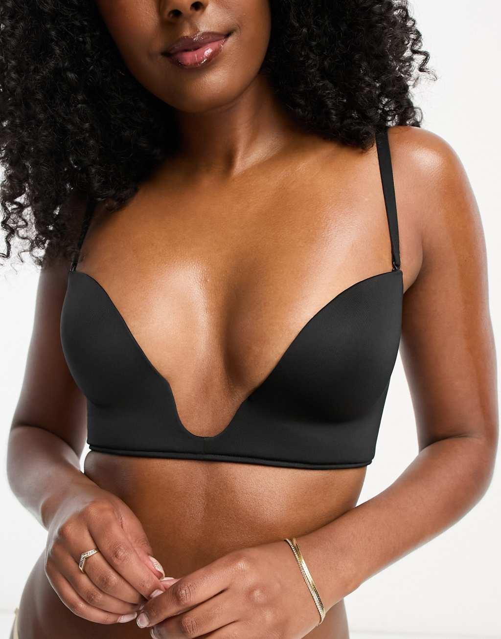 ASOS DESIGN molded open front plunge bra in black Product Image