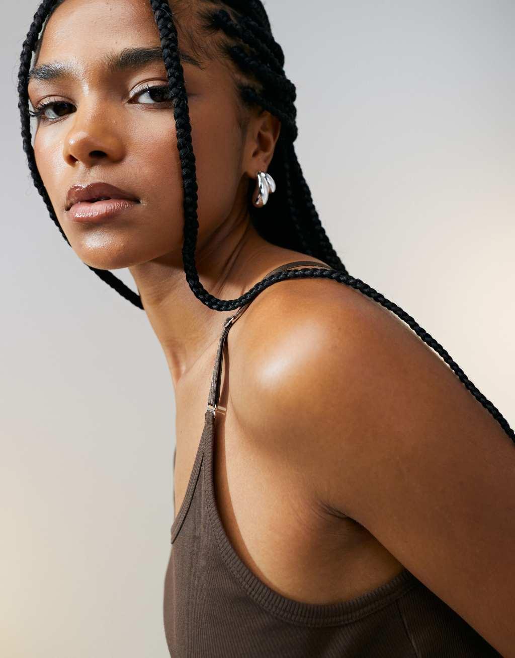 ASOS DESIGN strap detail scoop neck tank top in chocolate Product Image