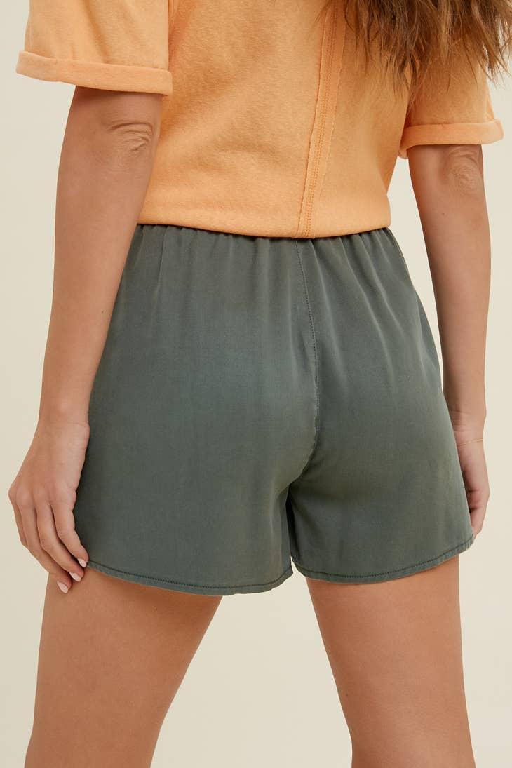 TENCEL DOLPHIN HEM DRAWSTRING SHORTS Product Image