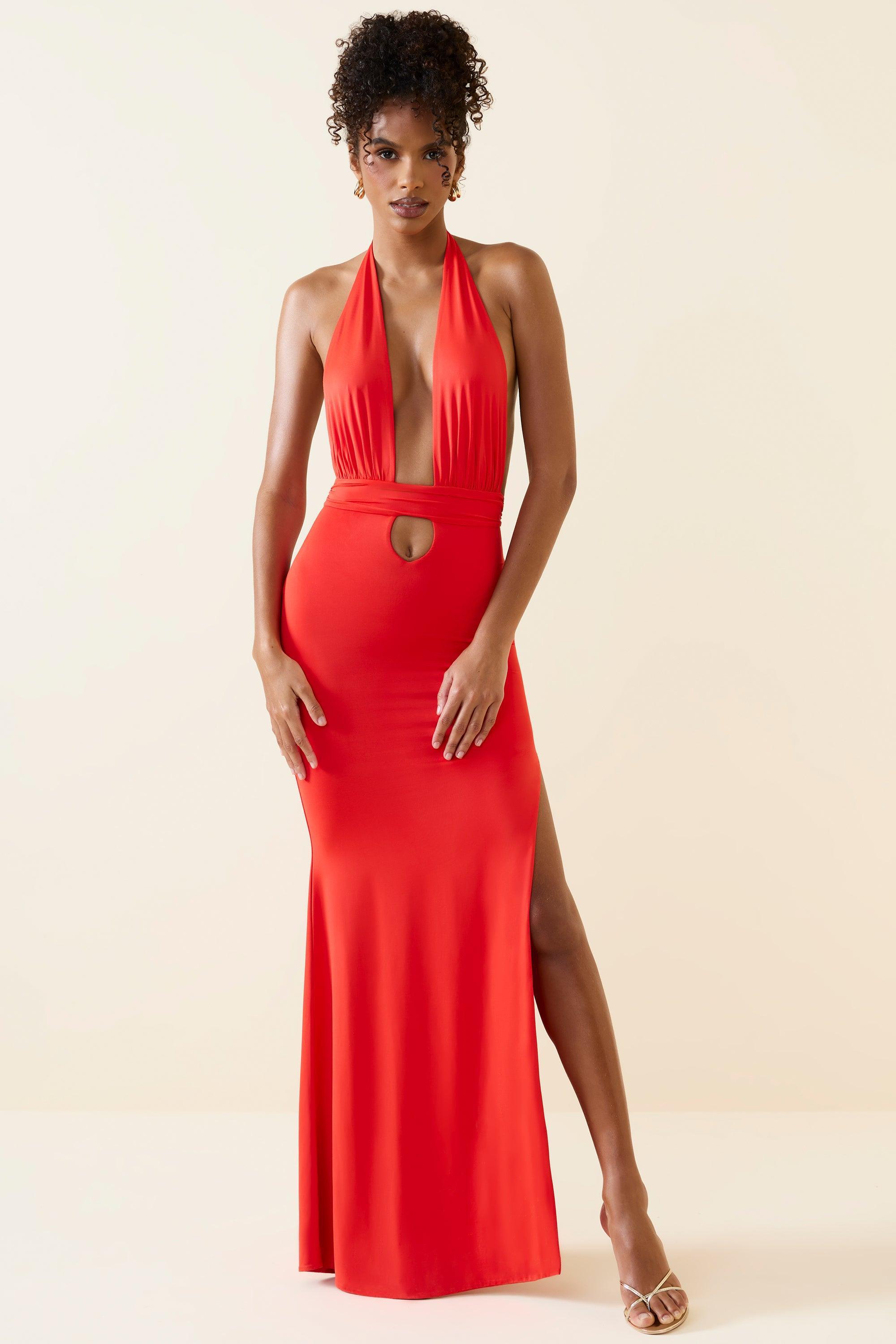 Halterneck Cut-Out Maxi Dress in Scarlet Product Image