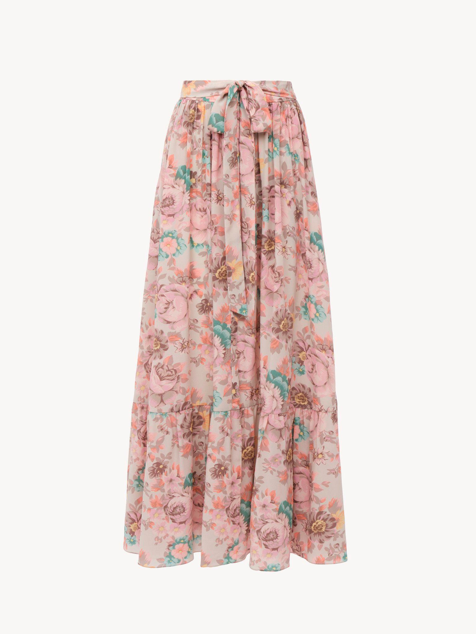 Gathered midi skirt in crêpe de chine Product Image