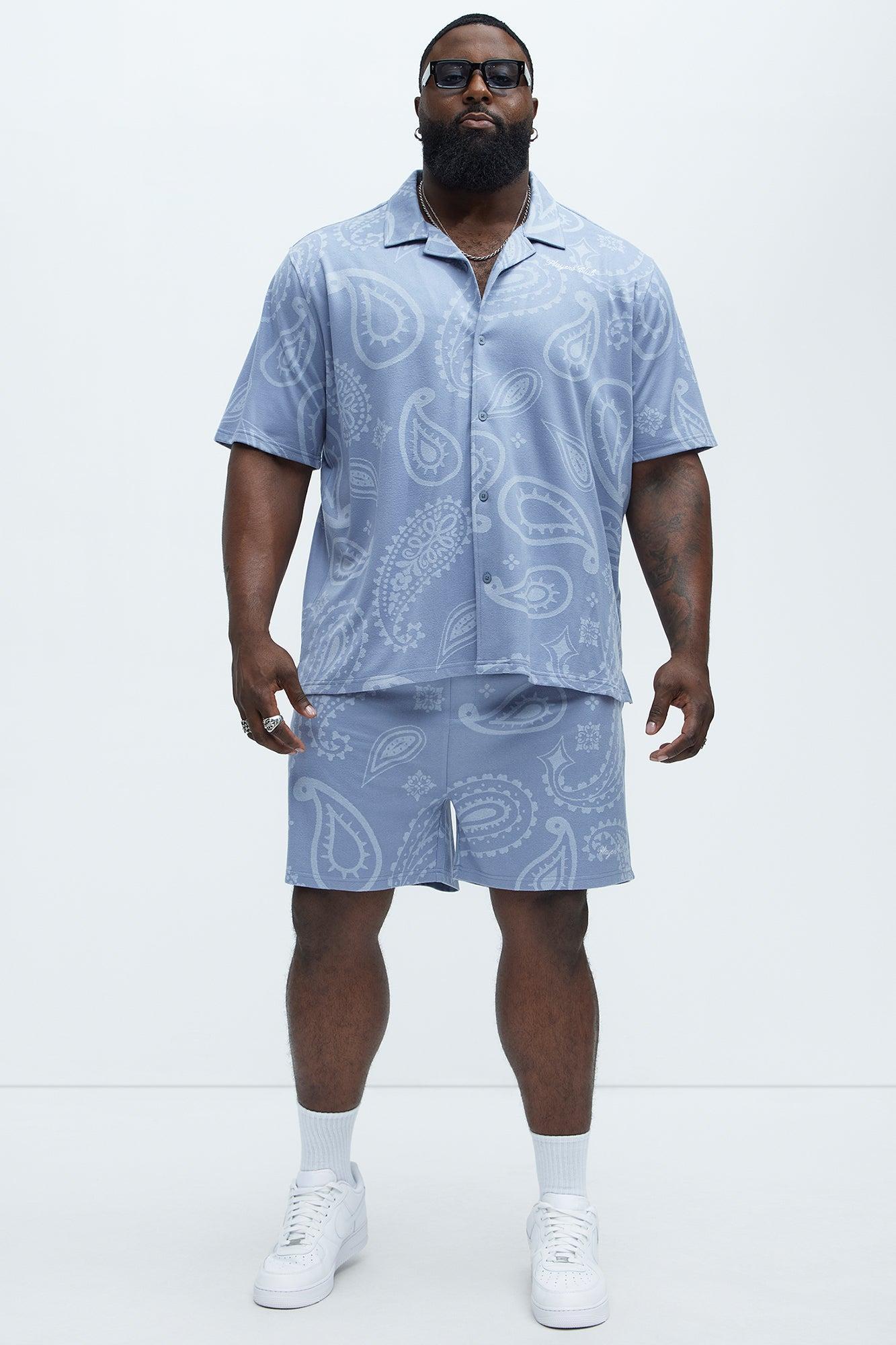 Heritage Paisley Short Sleeve Button Up - Light Blue Product Image