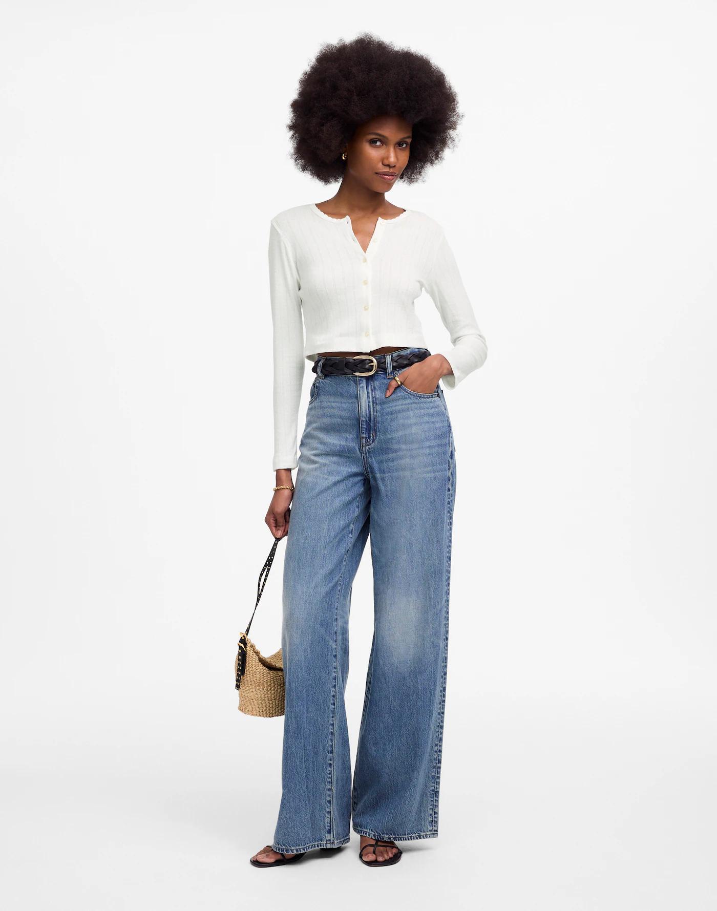 LESET Pointelle Crop Cardigan Product Image