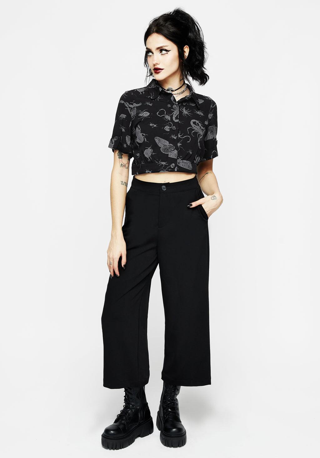 Parasite Bugs Short Sleeve Crop Shirt - Black Product Image