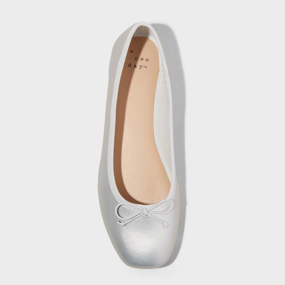 Women's Jackie Ballet Flats with Memory Foam Insole - A New Day™ Silver 5.5 Product Image