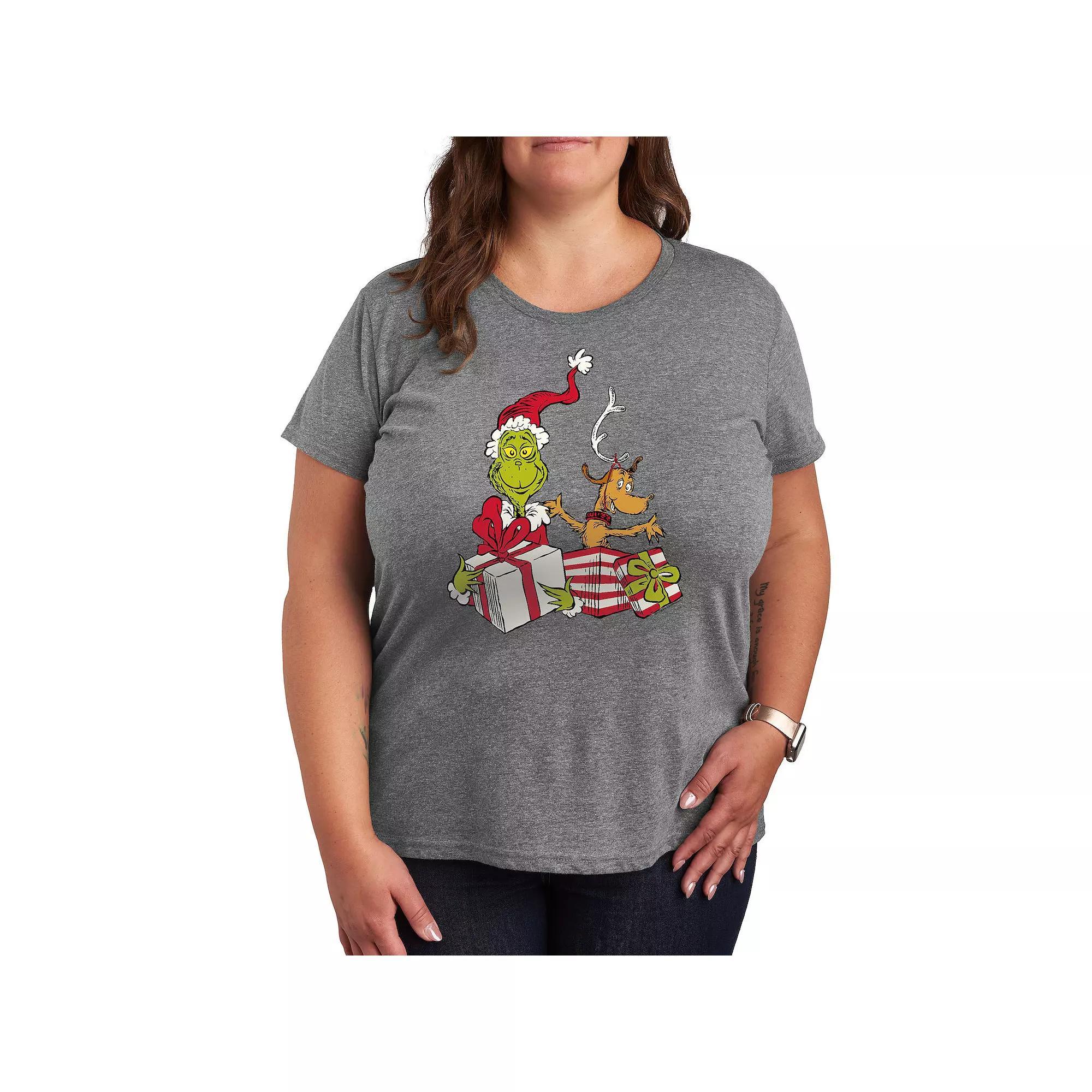 Plus Dr. Seuss The Grinch Max and Grinch Graphic Tee, Women's, Size: 1XL, Grey Gray Product Image