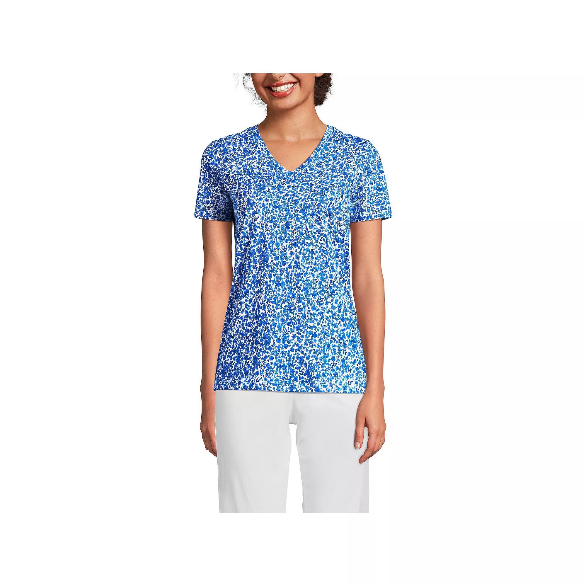 Women's Lands' End Relaxed-Fit Supima Cotton V-Neck Tee, Size: XS, Ivory Blue Flowers Product Image