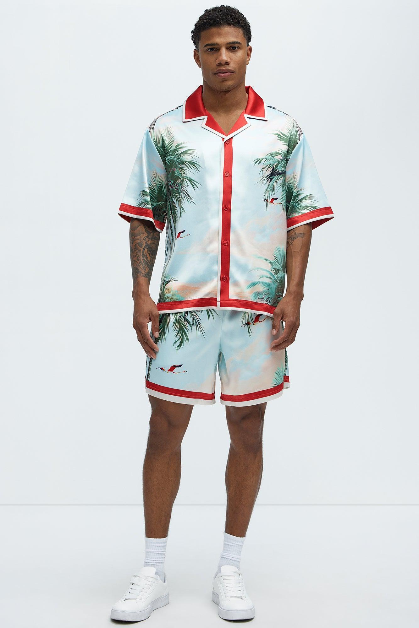 Flamingo And Palm Resort Button Up Shirt - Multi Color Product Image
