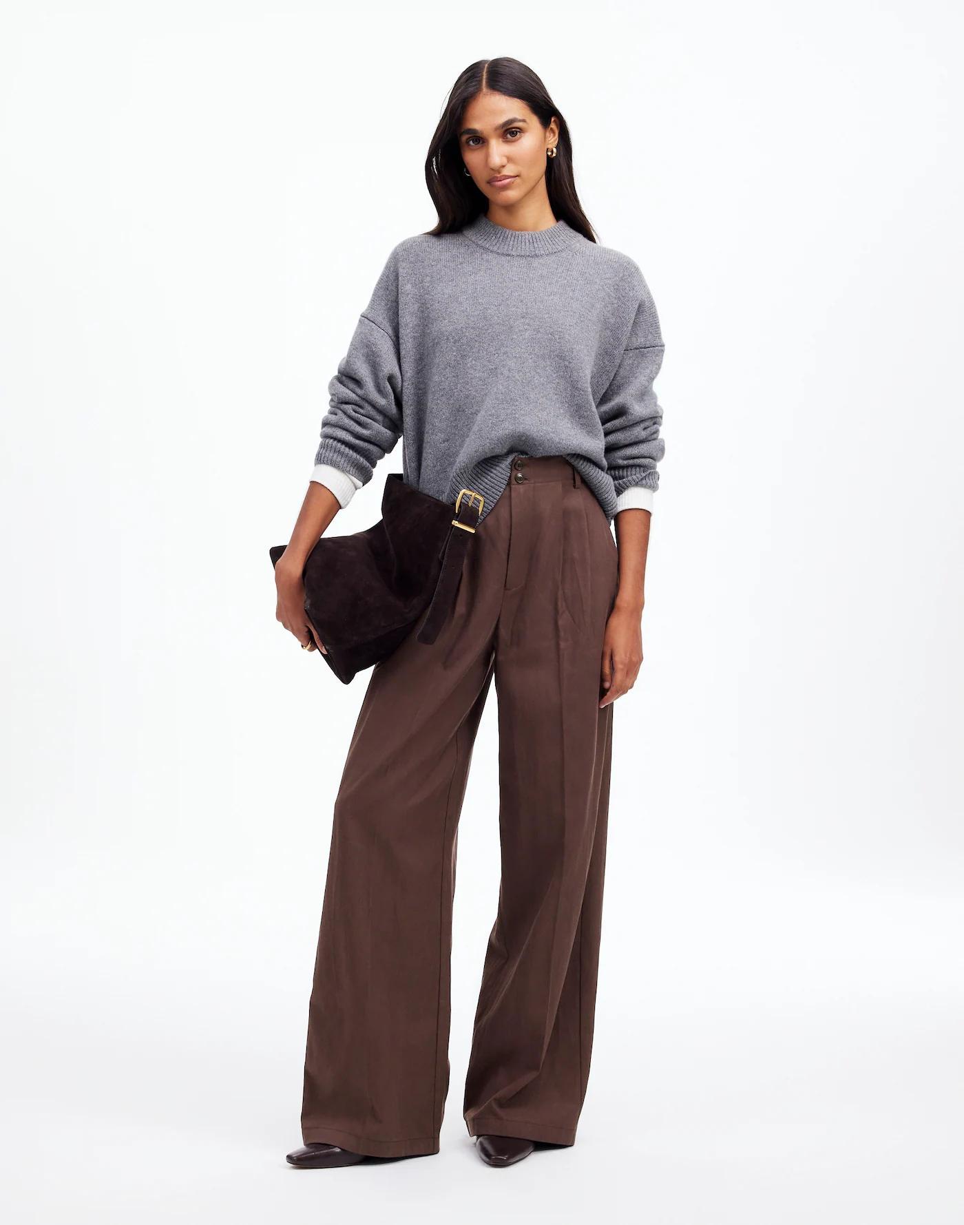 The Petite Harlow Wide-Leg Pant in Drapey Twill Product Image