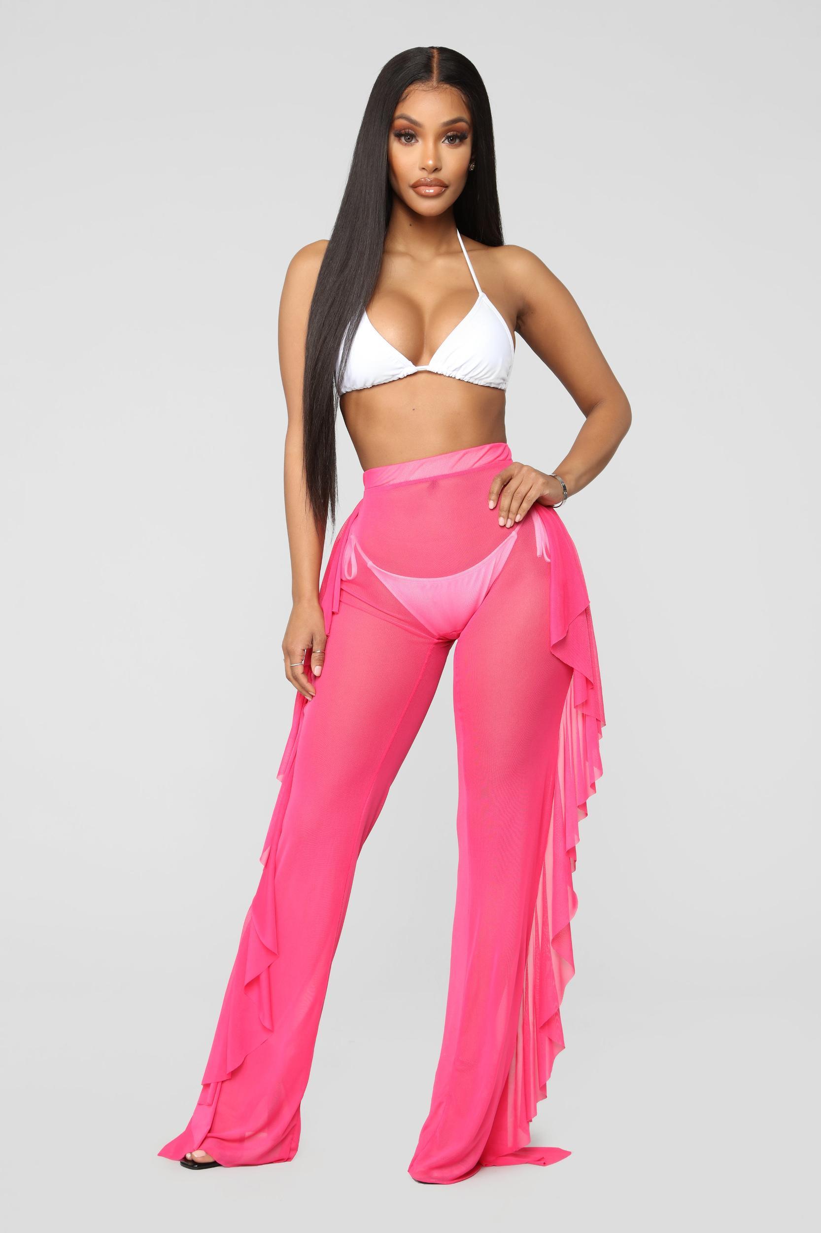Sunshine See Through Cover Up Pant - Fuchsia Product Image