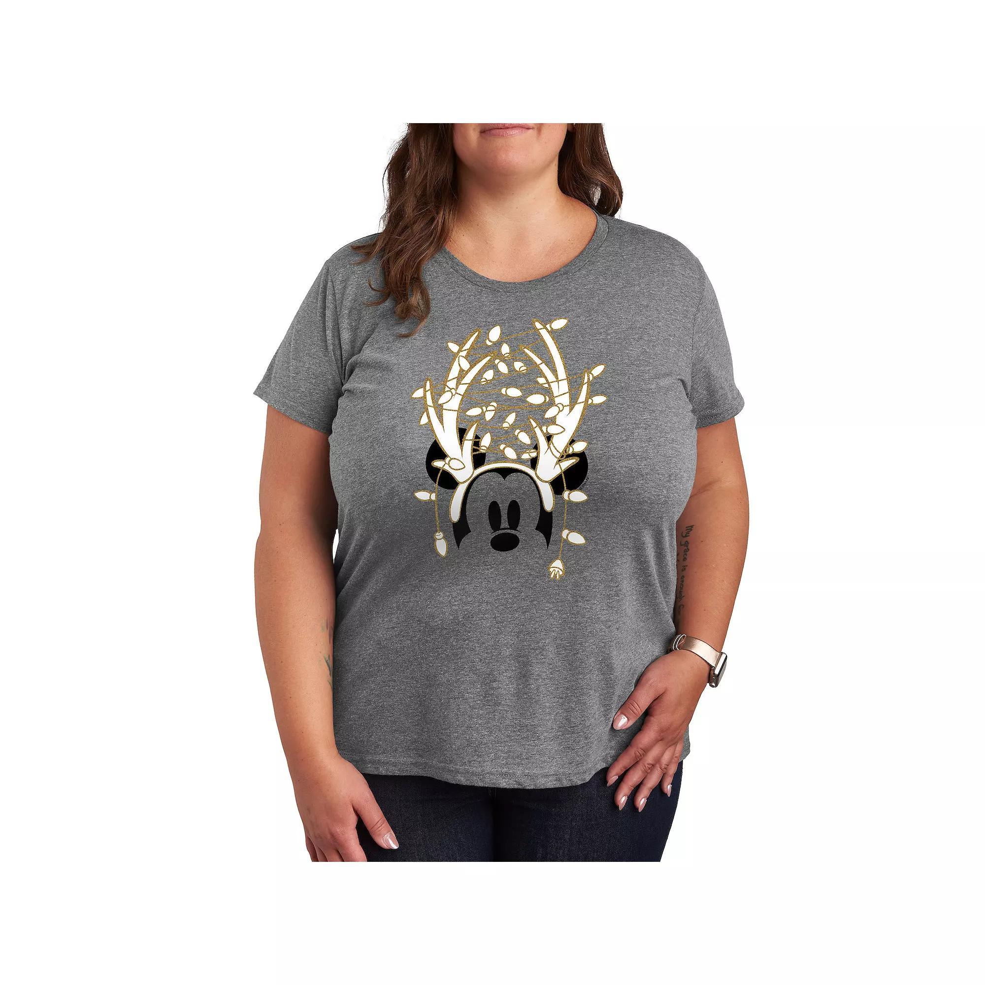 Disney's Mickey Mouse Plus Antlers Gold Glitter Graphic Tee, Women's,  Product Image